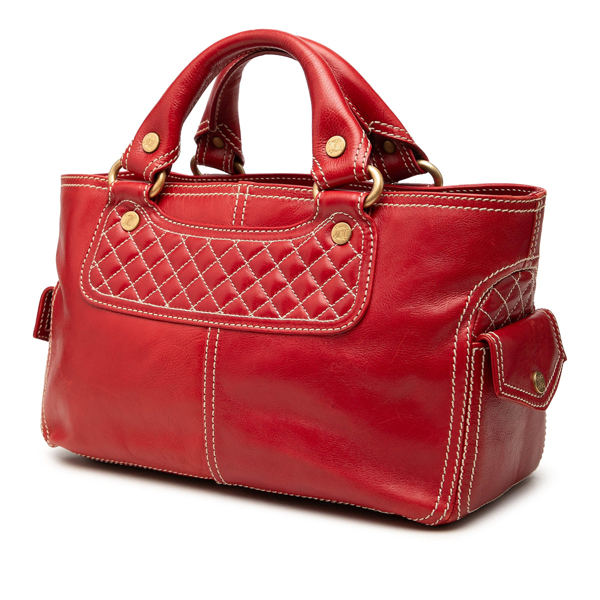 Celine Leather Biker Boogie Handbag — Red