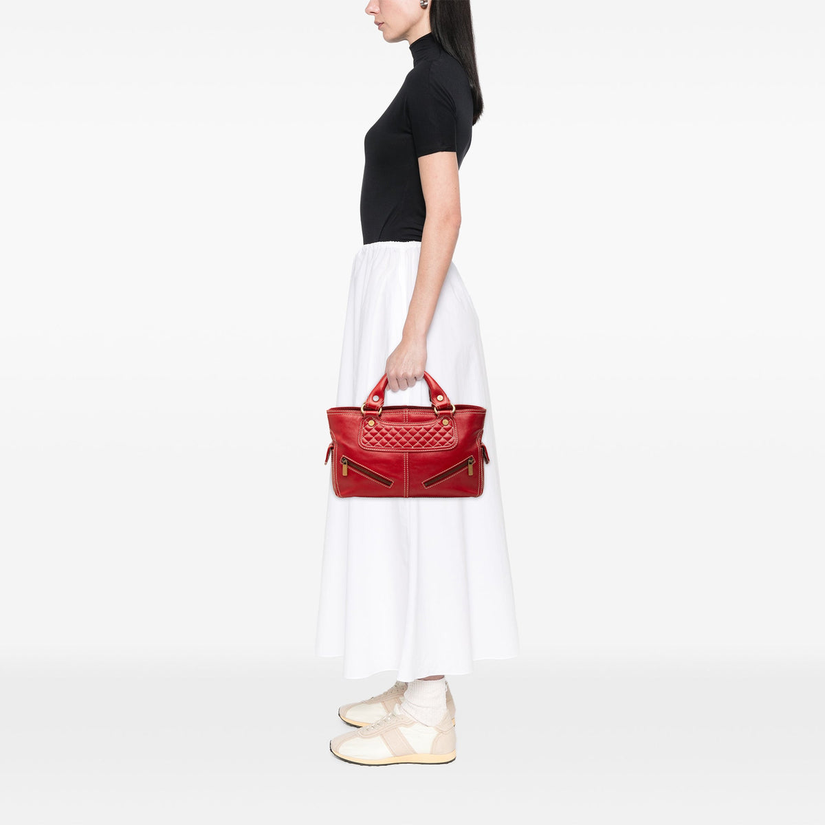 Celine Leather Biker Boogie Handbag — Red