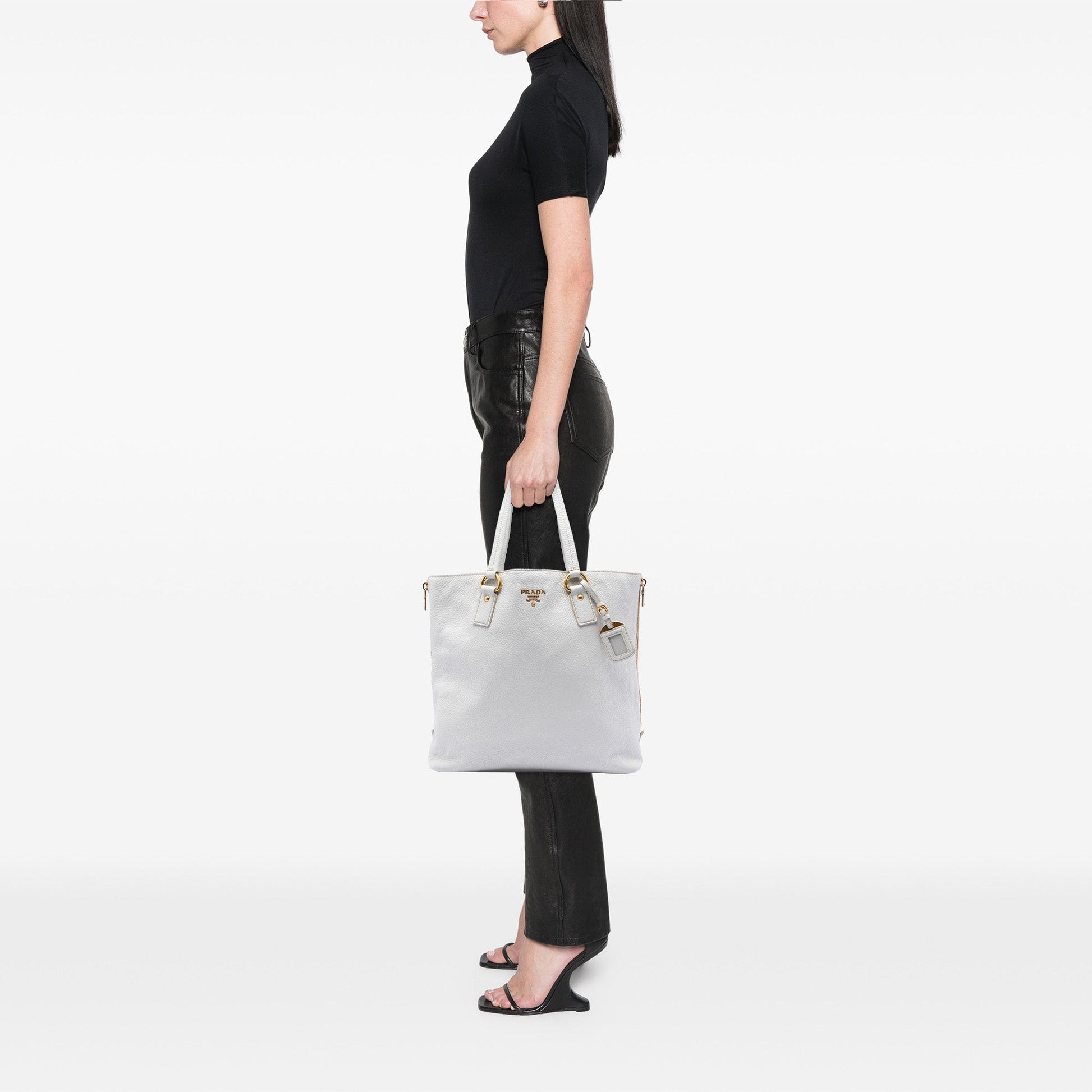 Prada Vitello Daino Side Zip Tote