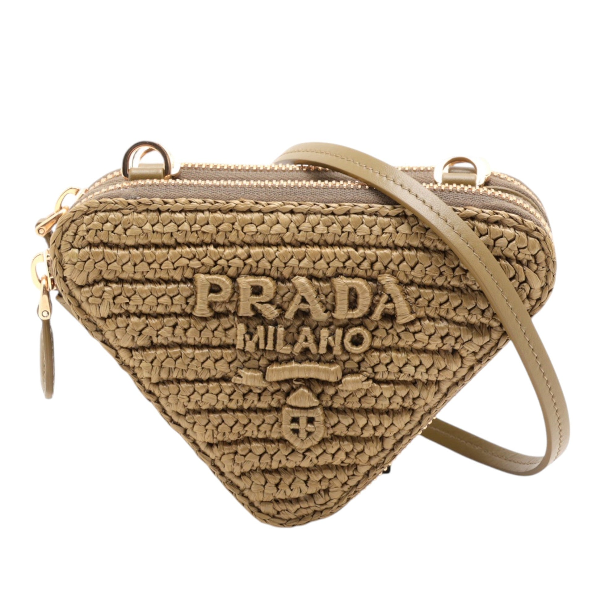 Prada Raffia Crochet Logo Embroidered Triangle Pouch