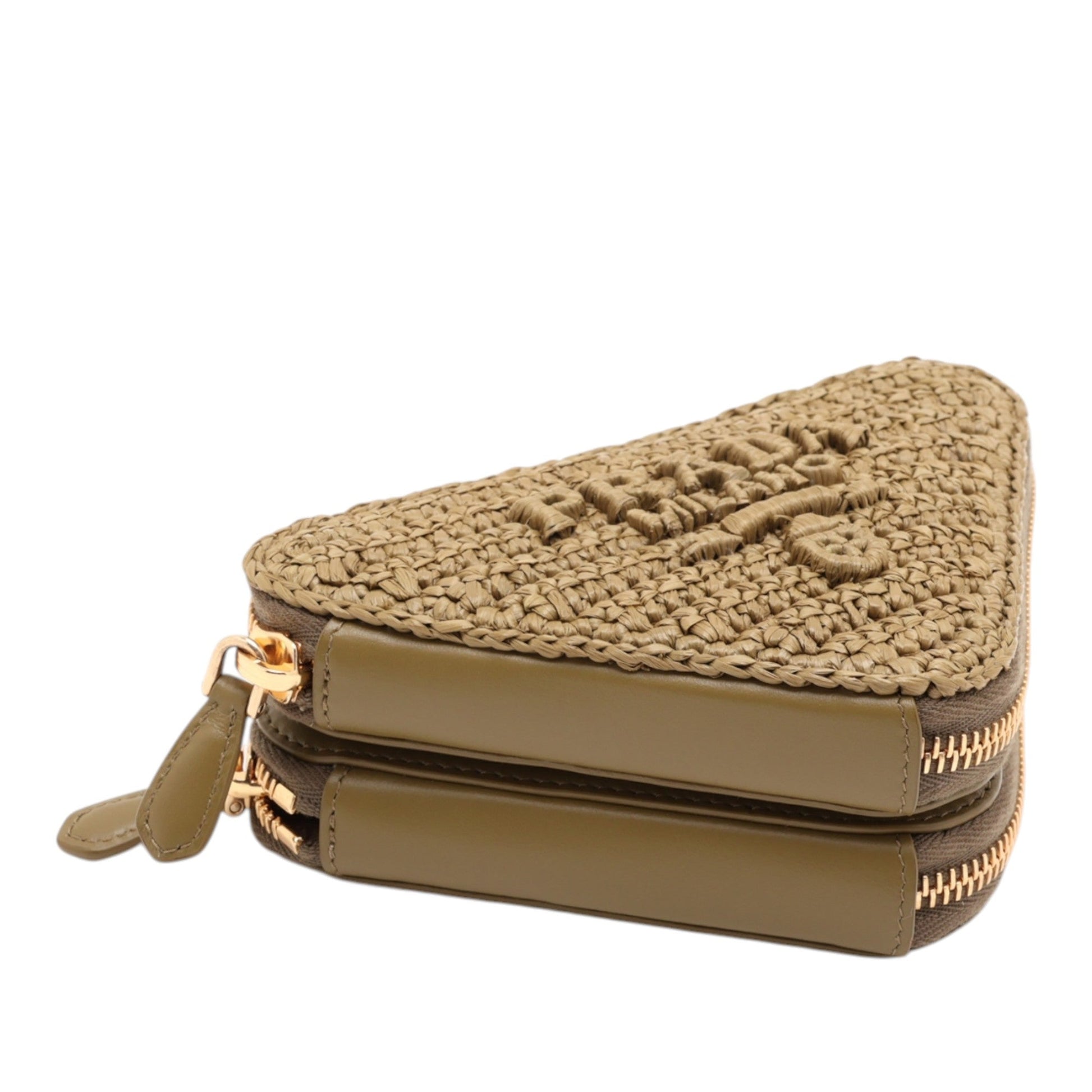 Prada Raffia Crochet Logo Embroidered Triangle Pouch