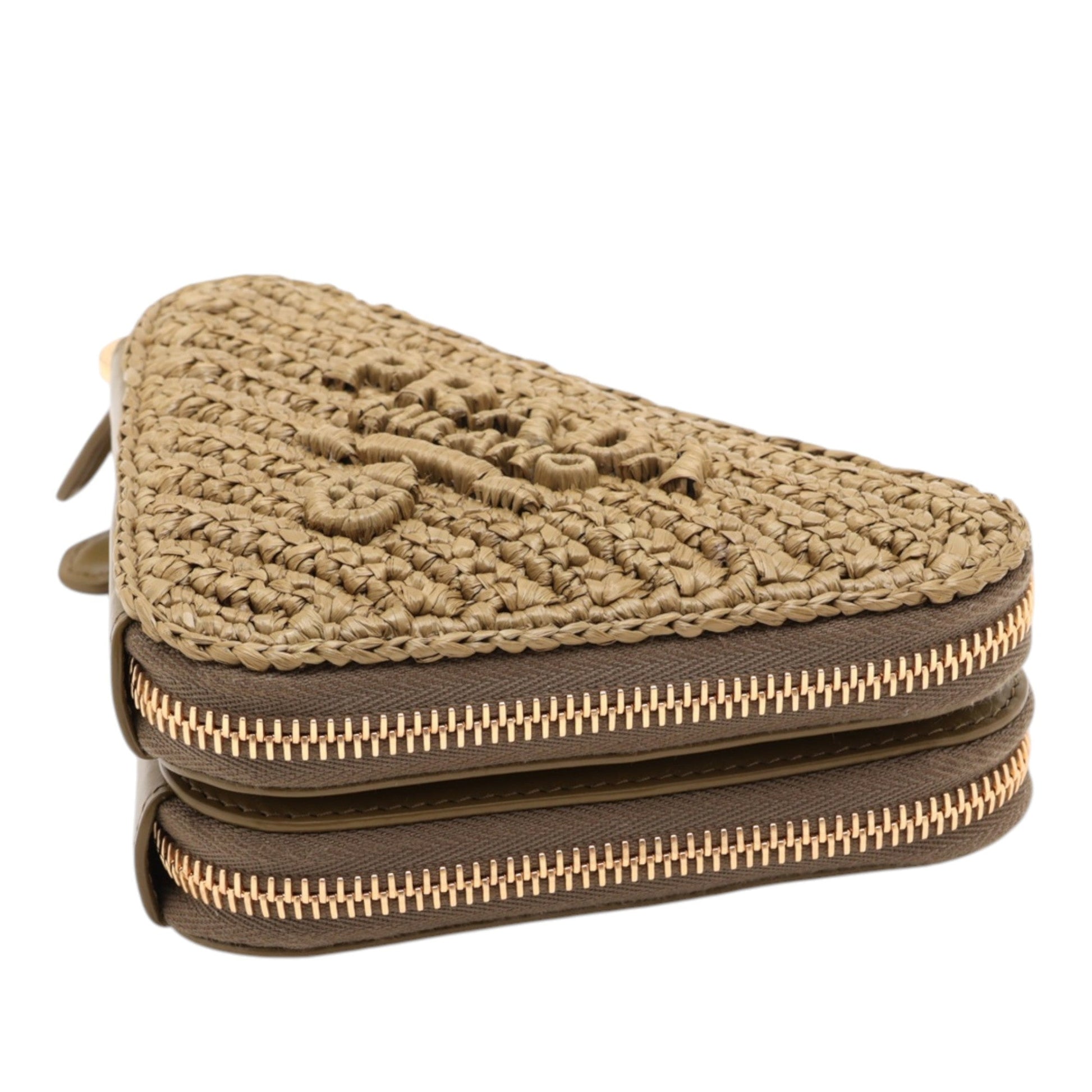 Prada Raffia Crochet Logo Embroidered Triangle Pouch