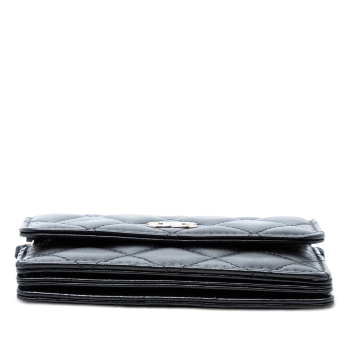 Quilted Lambskin Camellia Bow Card Holder On Chain