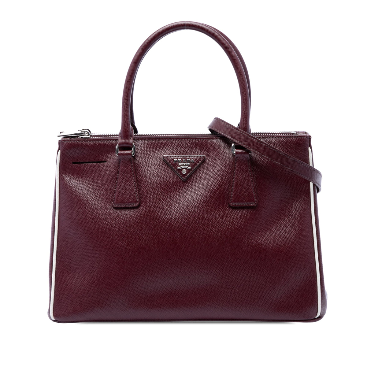 Prada Small Saffiano Lux Galleria Double Zip Satchel — Red