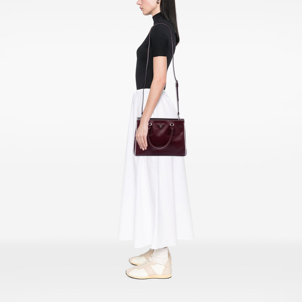 Prada Small Saffiano Lux Galleria Double Zip Satchel — Red