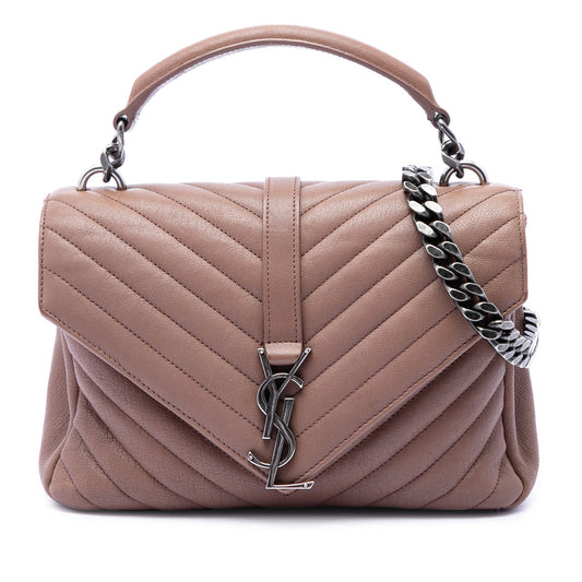 Saint Laurent Medium Chevron Sheepskin Monogram College Satchel