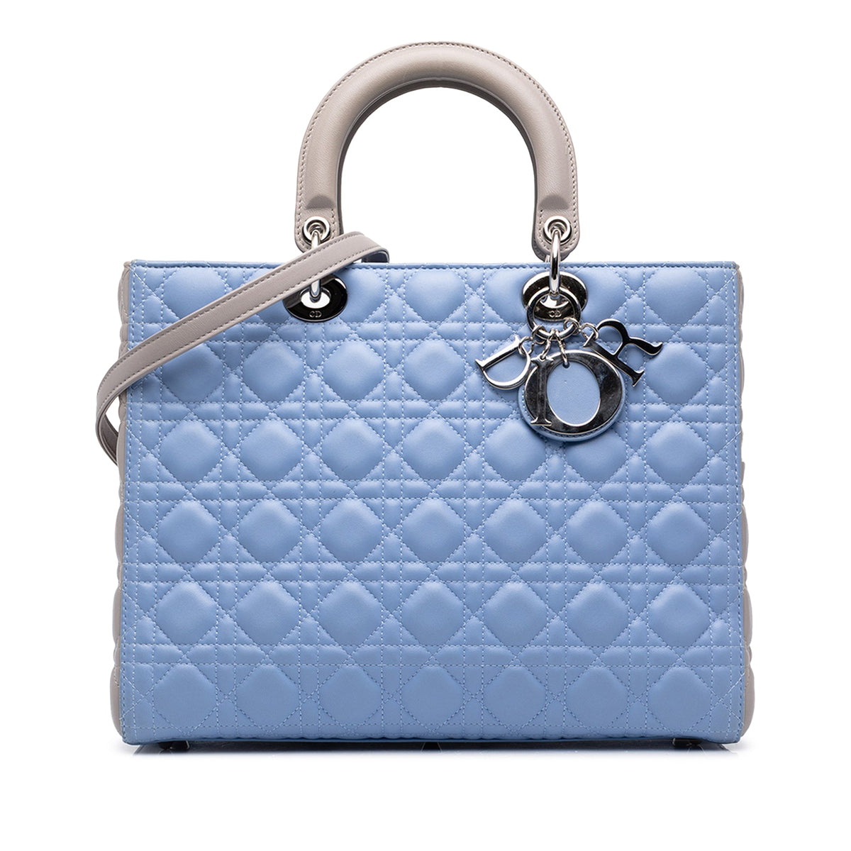 Dior Large Bicolor Lambskin Cannage Lady Dior — Blue