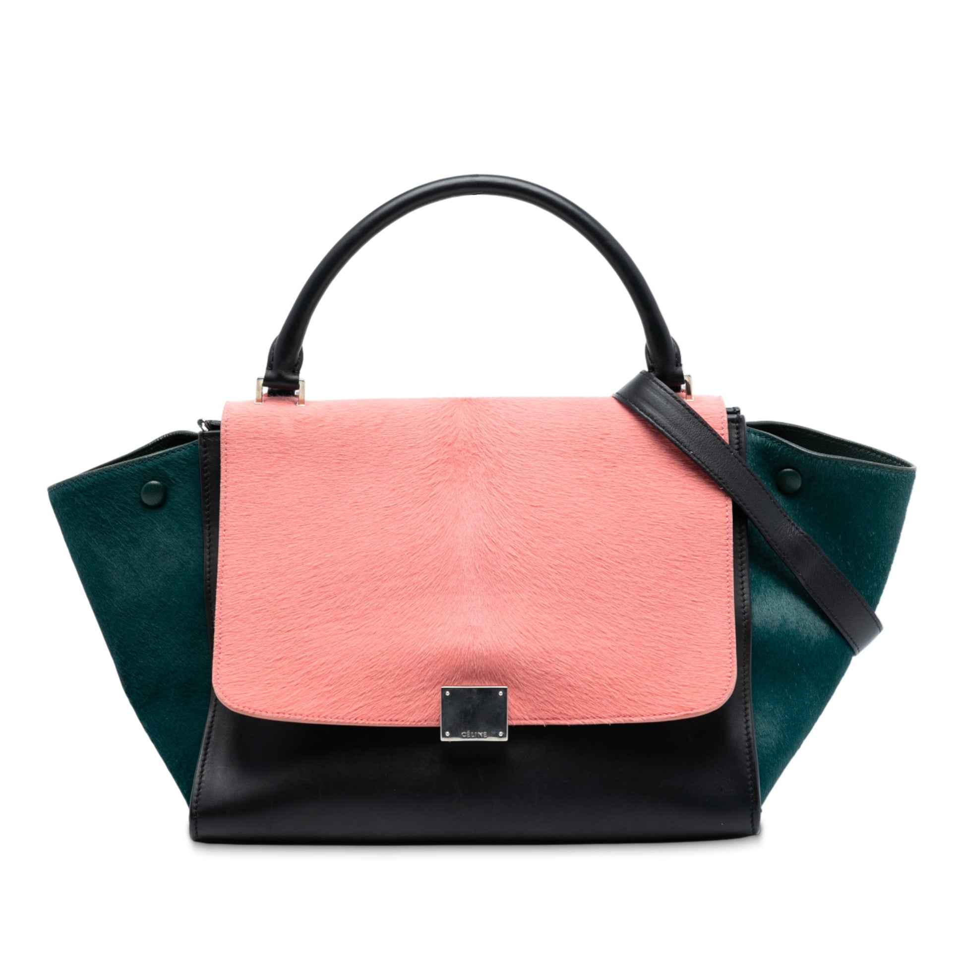 Celine Medium Tricolor Calfskin and Ponyhair Trapeze Satchel