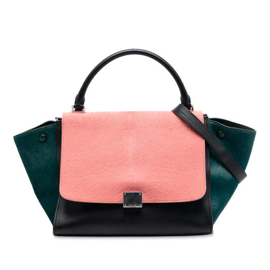 Celine Medium Tricolor Calfskin and Ponyhair Trapeze Satchel