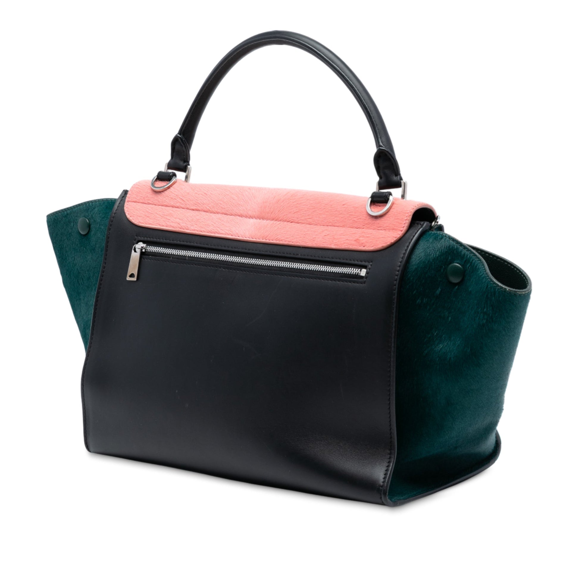 Celine Medium Tricolor Calfskin and Ponyhair Trapeze Satchel