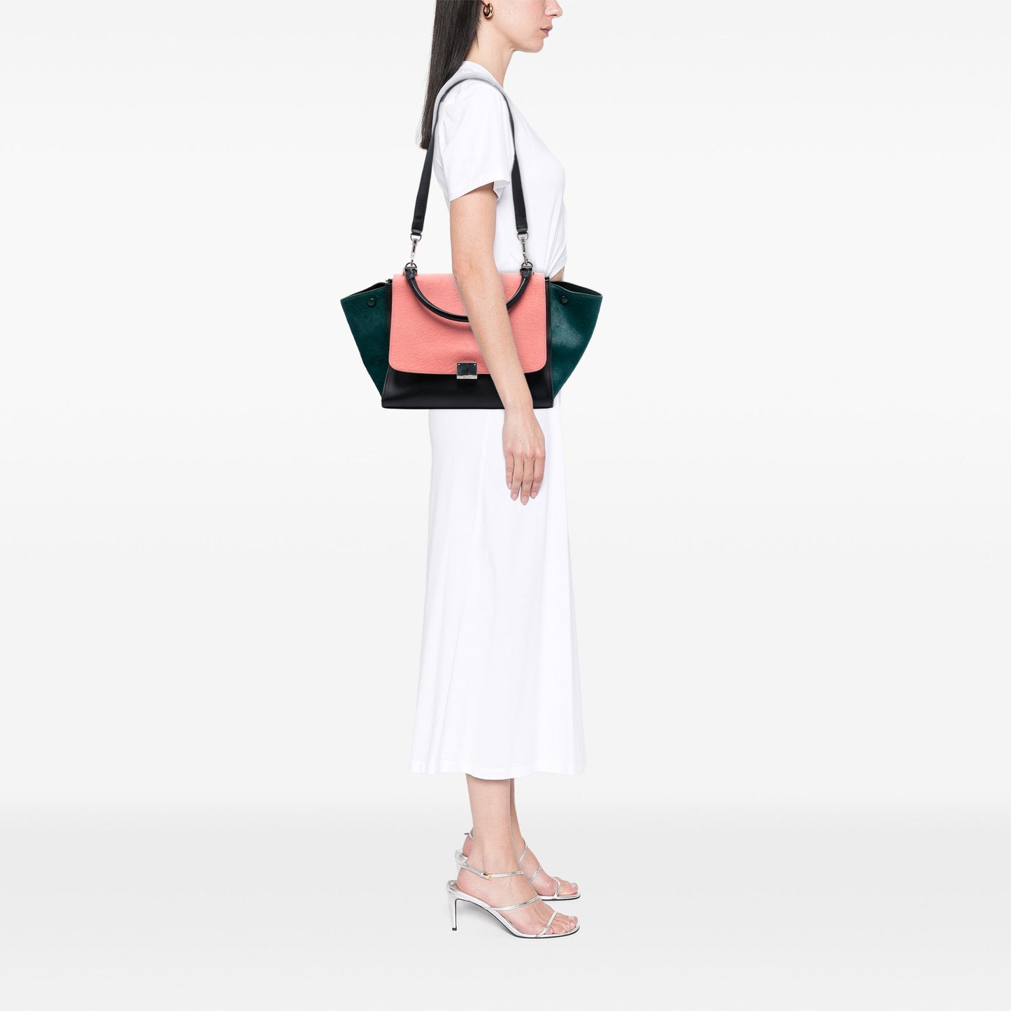 Celine Medium Tricolor Calfskin and Ponyhair Trapeze Satchel