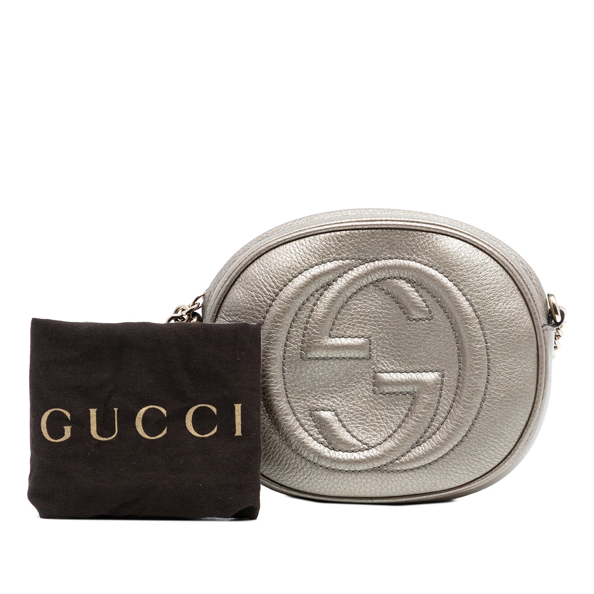 Gucci Mini Metallic Pebbled Calfskin Soho Chain Crossbody