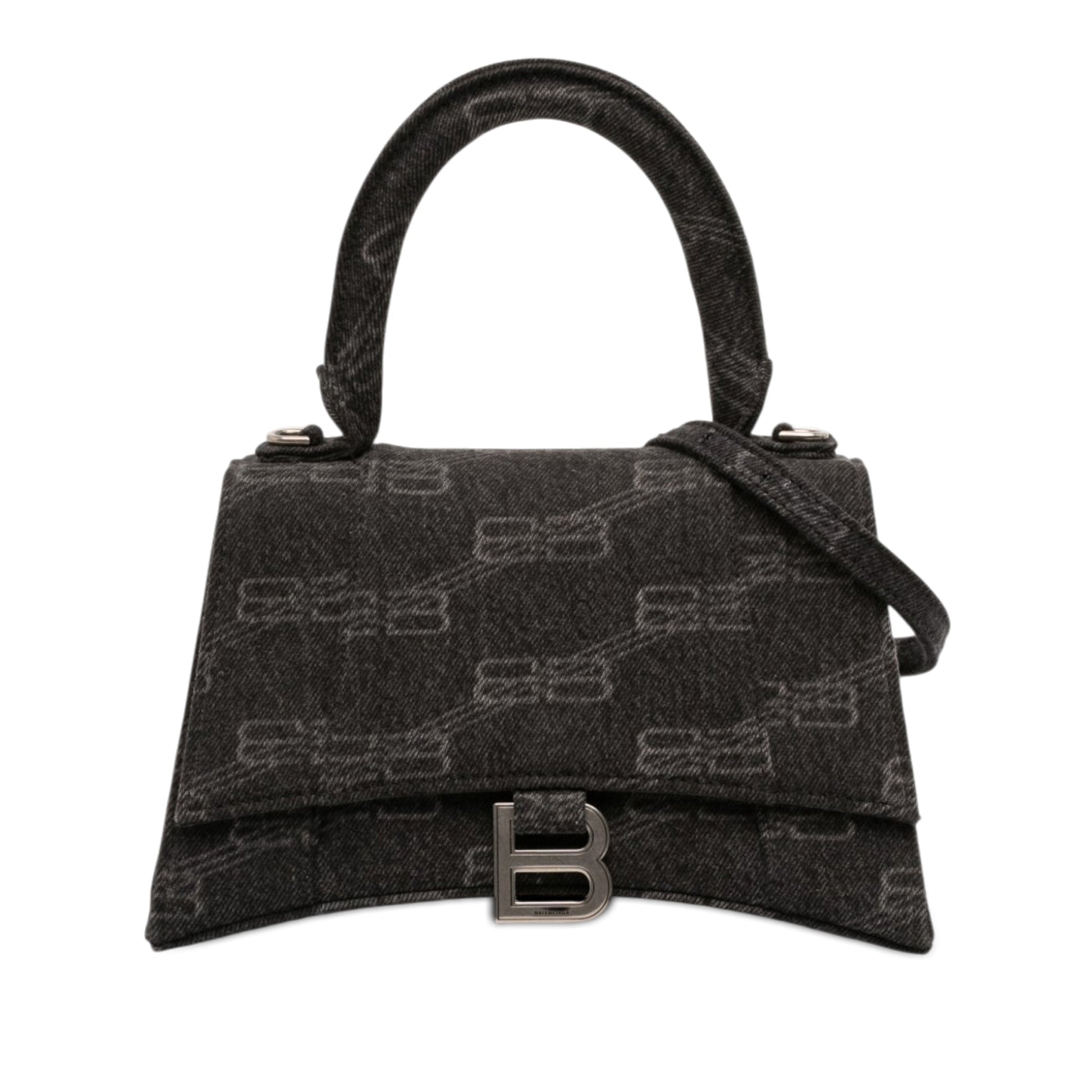 Balenciaga Small BB Monogram Denim Hourglass Top Handle Bag