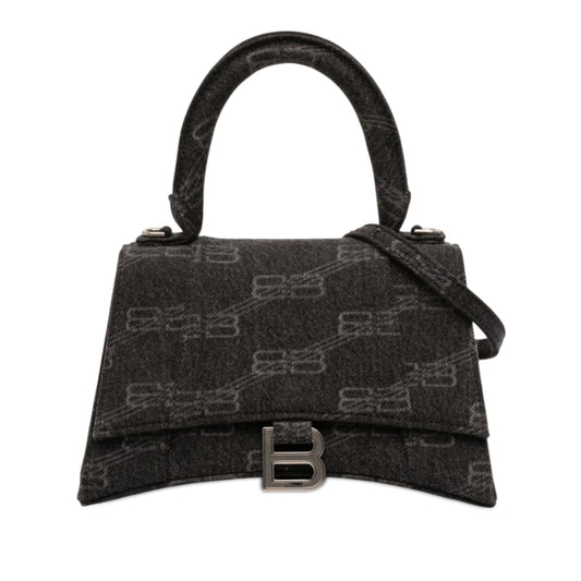 Balenciaga Small BB Monogram Denim Hourglass Top Handle Bag