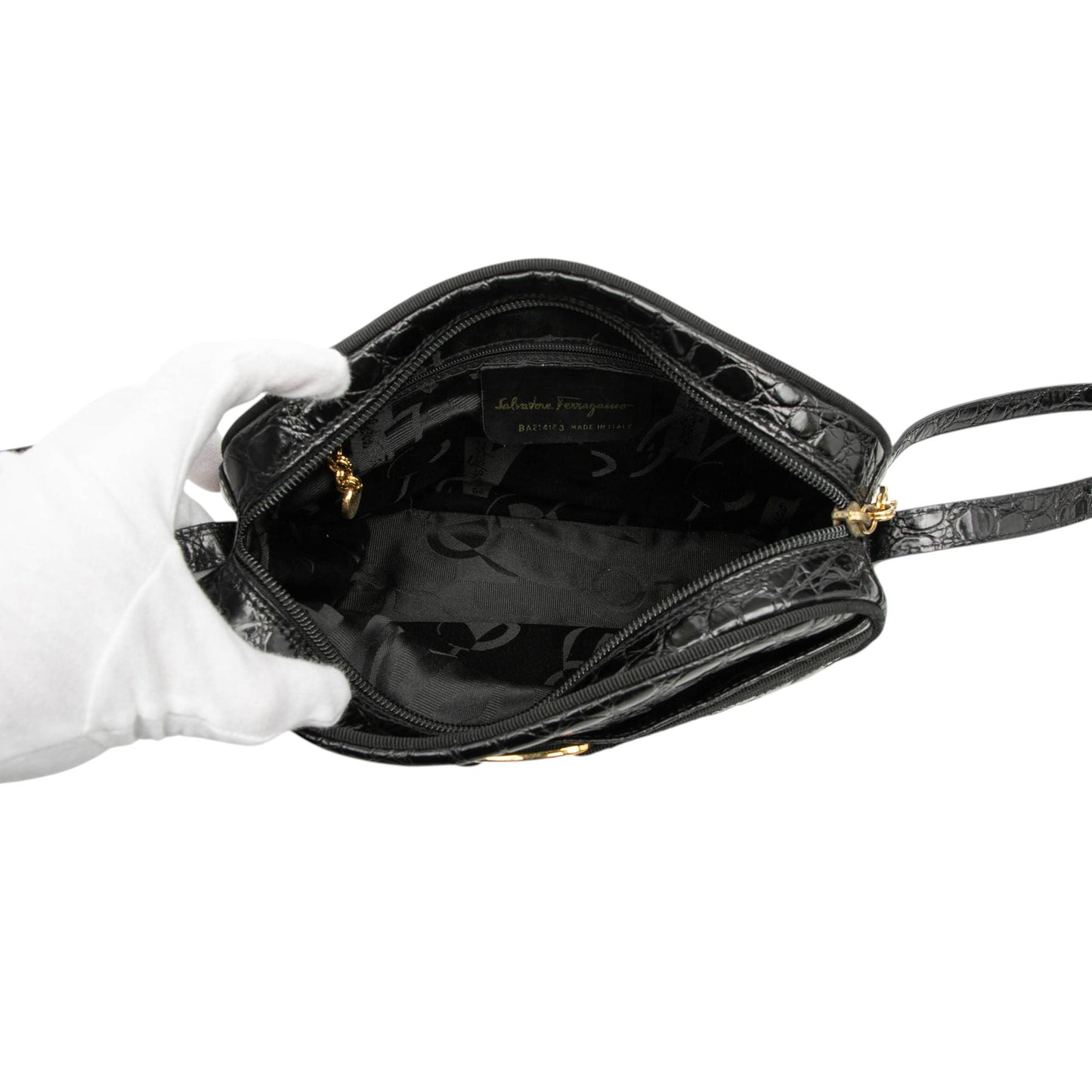 Ferragamo Croc Embossed Calfskin Vara Crossbody
