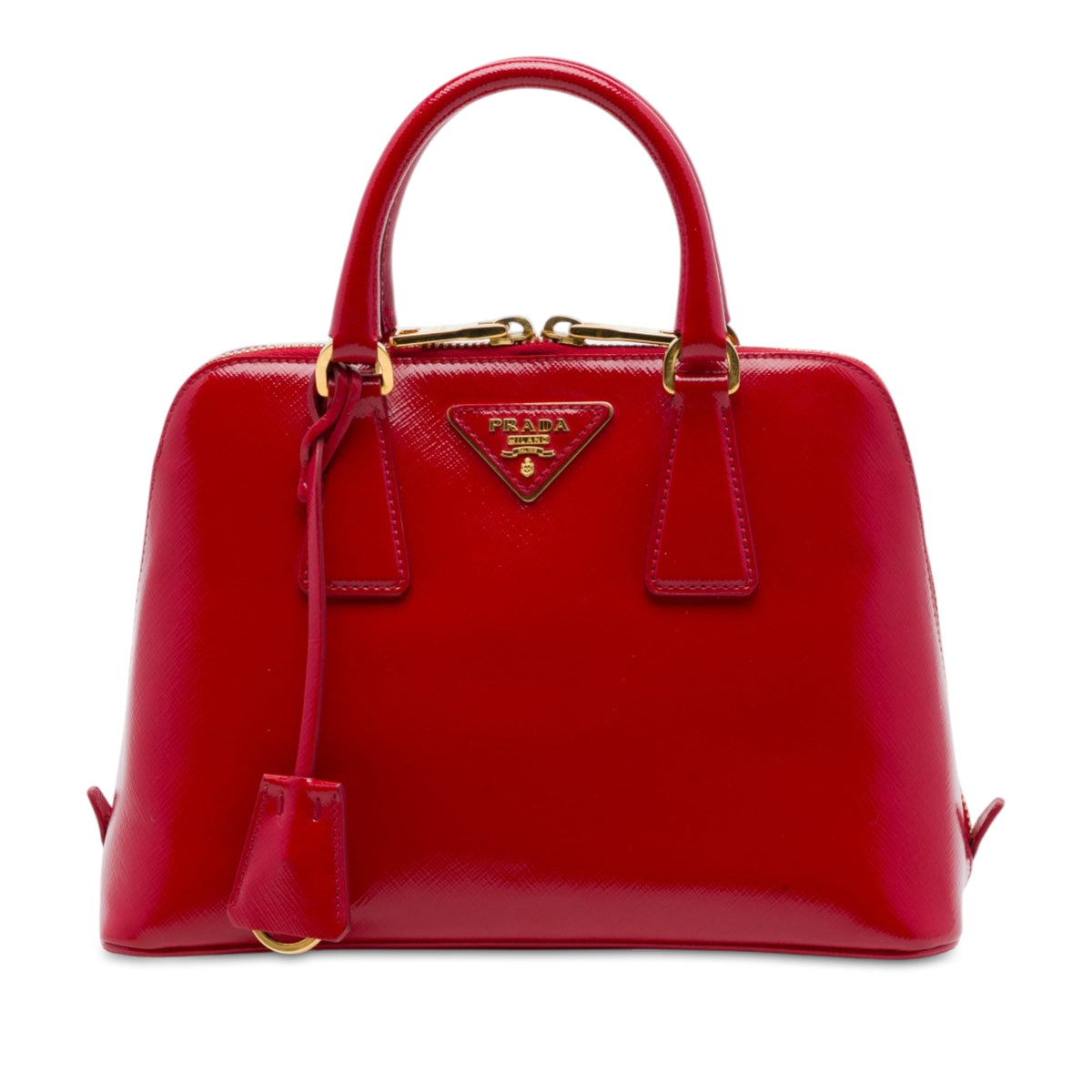 Prada Small Saffiano Vernice Promenade Satchel — Red