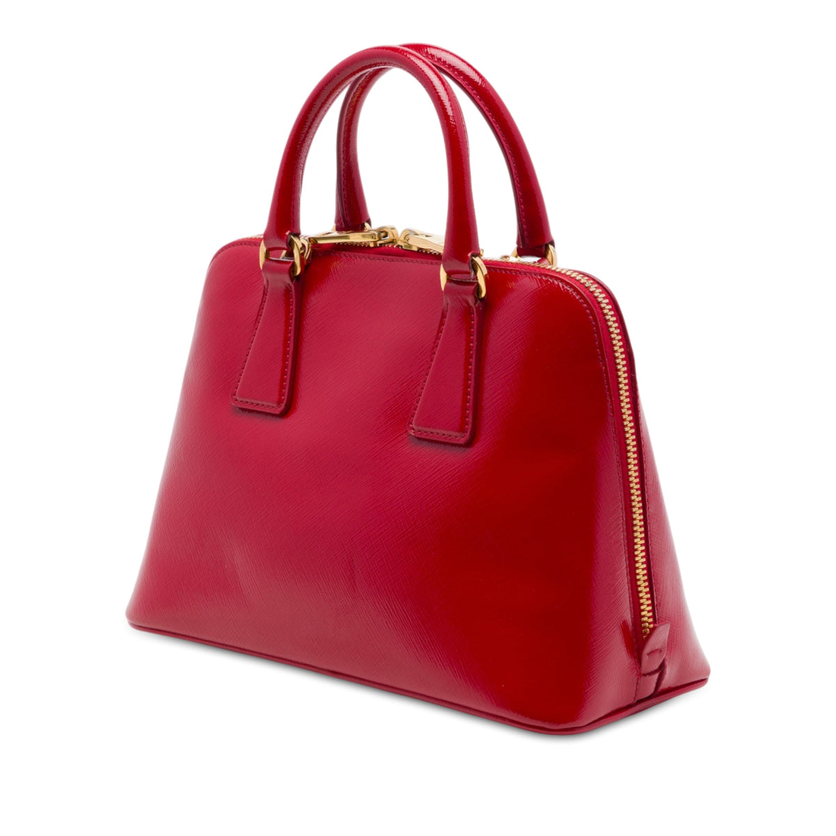 Prada Small Saffiano Vernice Promenade Satchel — Red