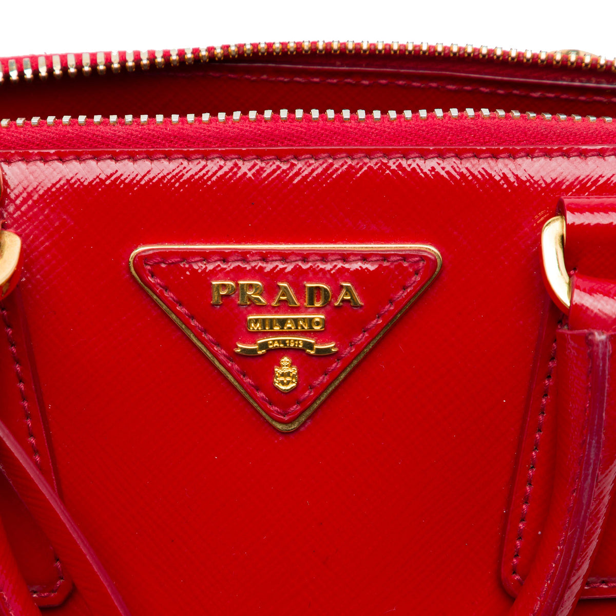 Prada Small Saffiano Vernice Promenade Satchel — Red
