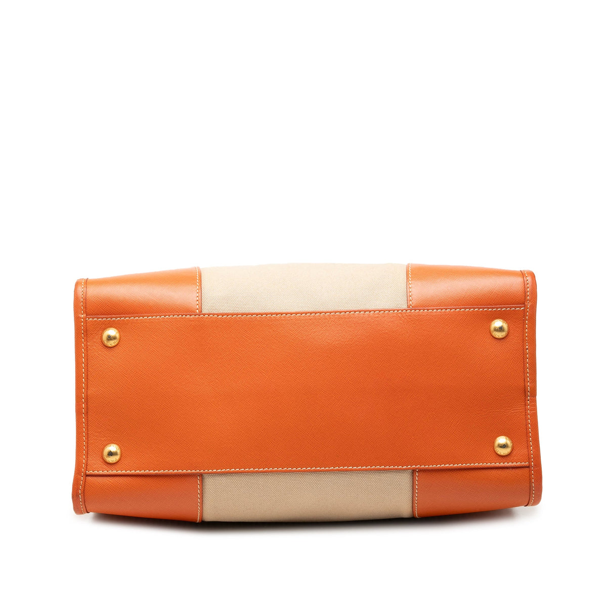 Prada Saffiano Trimmed Canvas Canapa Logo Satchel — Beige