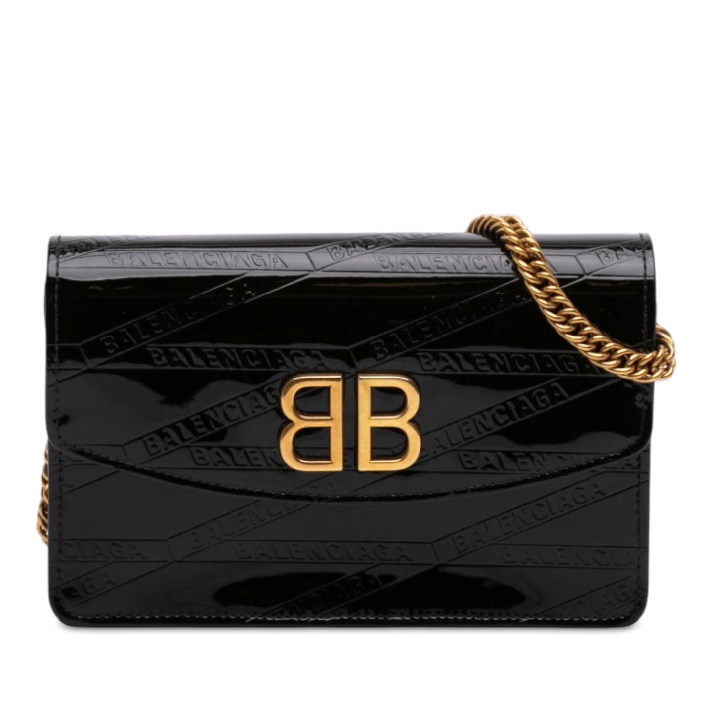 Balenciaga Embossed Patent Losange BB Wallet on Chain