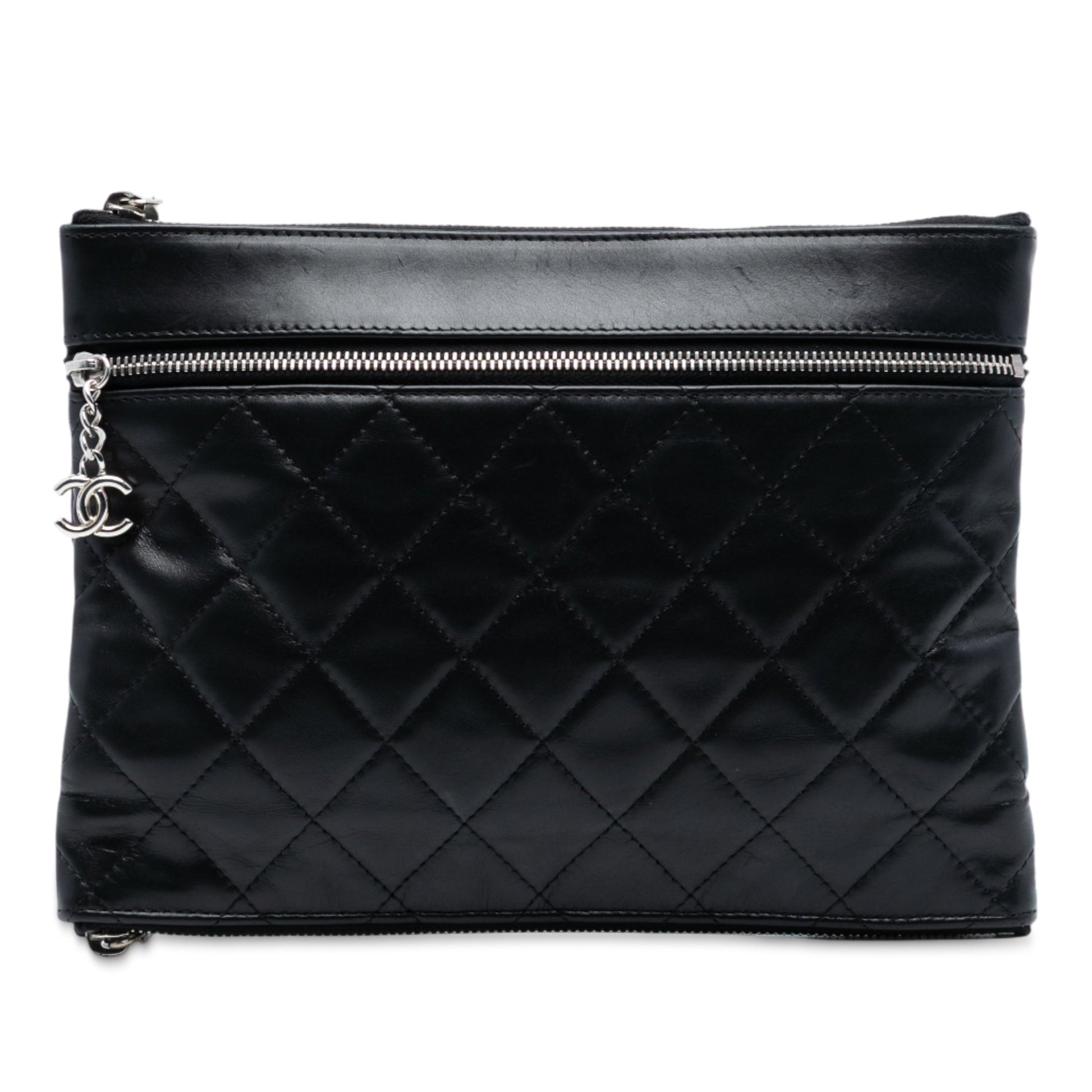 Chanel CC Quilted Lambskin Multi Zip Clutch