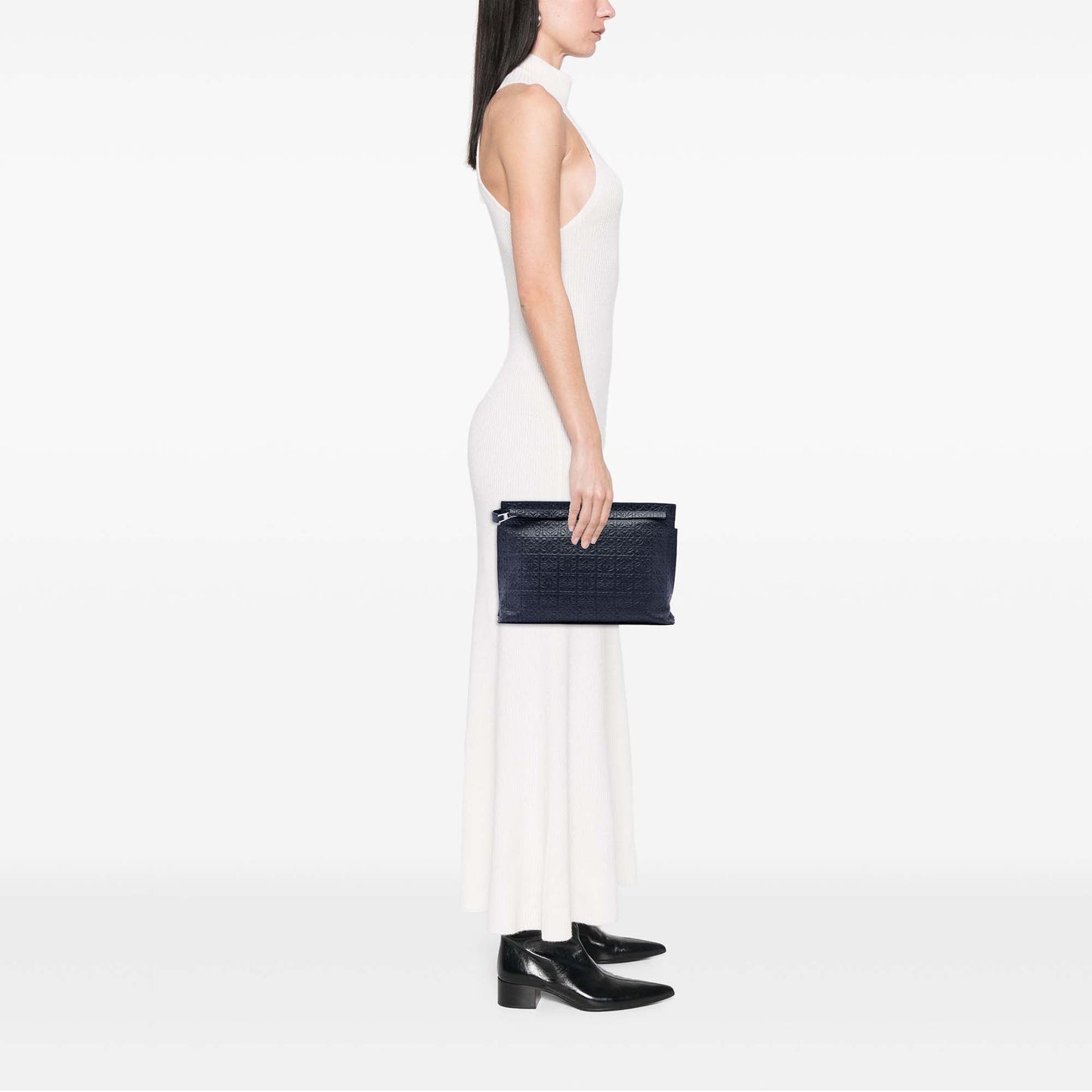 LOEWE Embossed Anagram Leather Repeat T Clutch
