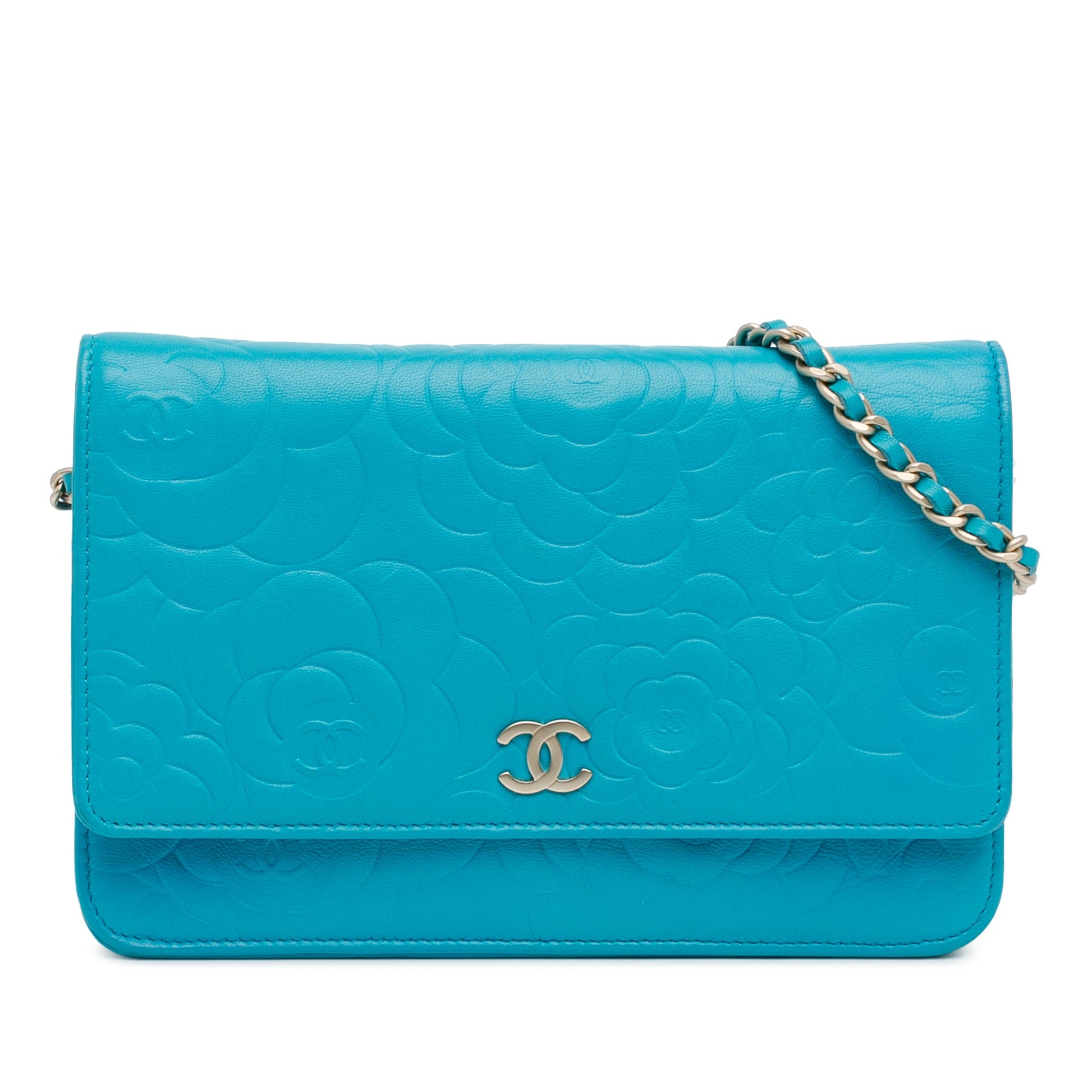 Chanel CC Embossed Lambskin Camellia Wallet On Chain