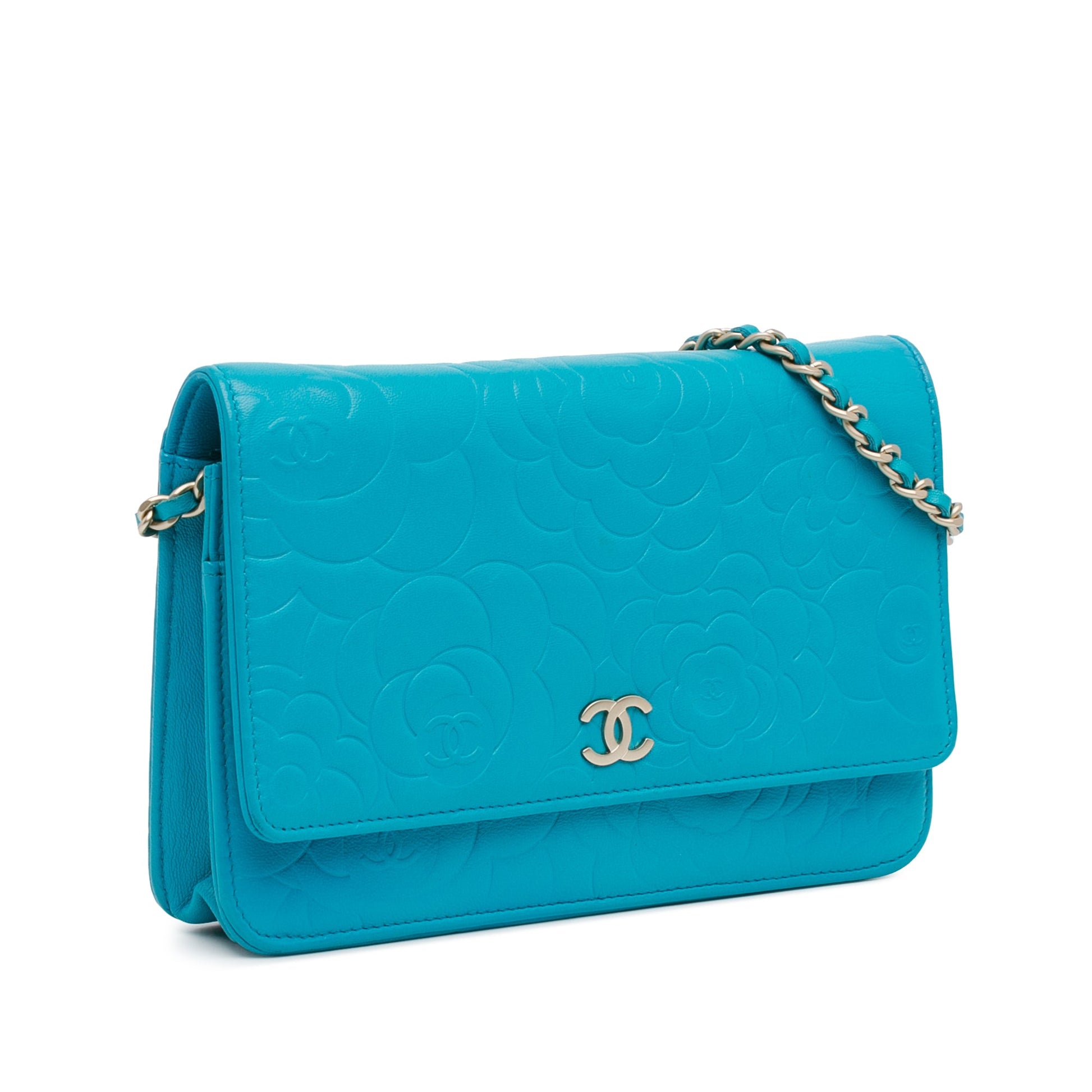 Chanel CC Embossed Lambskin Camellia Wallet On Chain