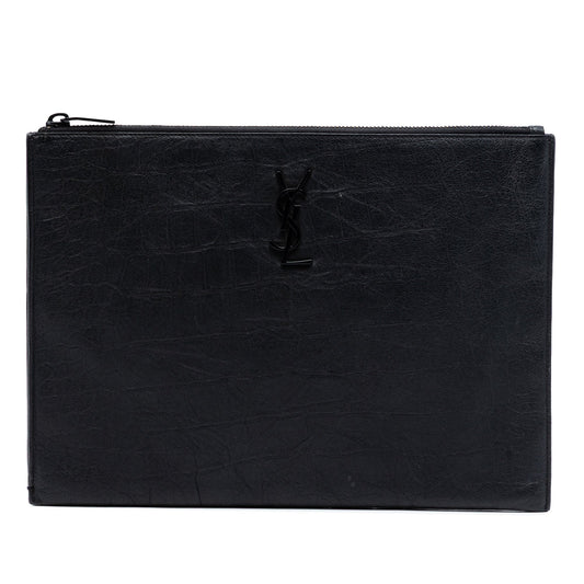 Saint Laurent Croc Embossed Leather Monogram Clutch