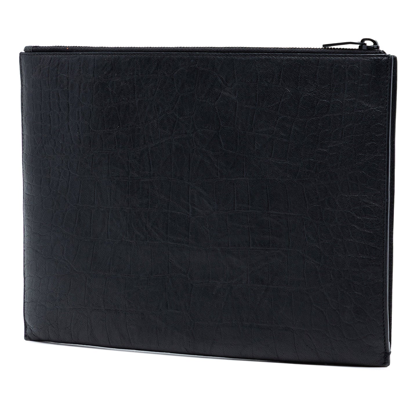 Saint Laurent Croc Embossed Leather Monogram Clutch