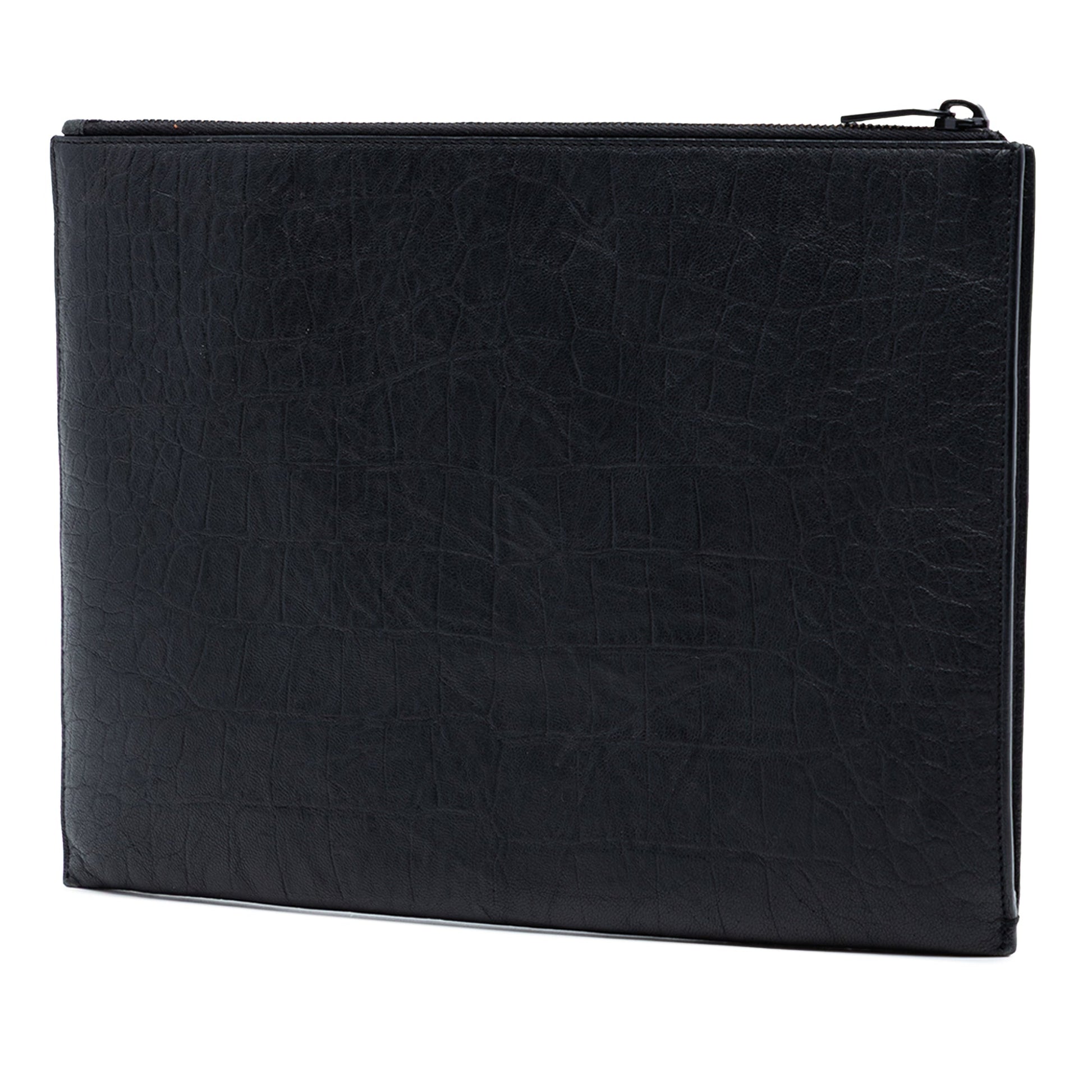 Saint Laurent Croc Embossed Leather Monogram Clutch