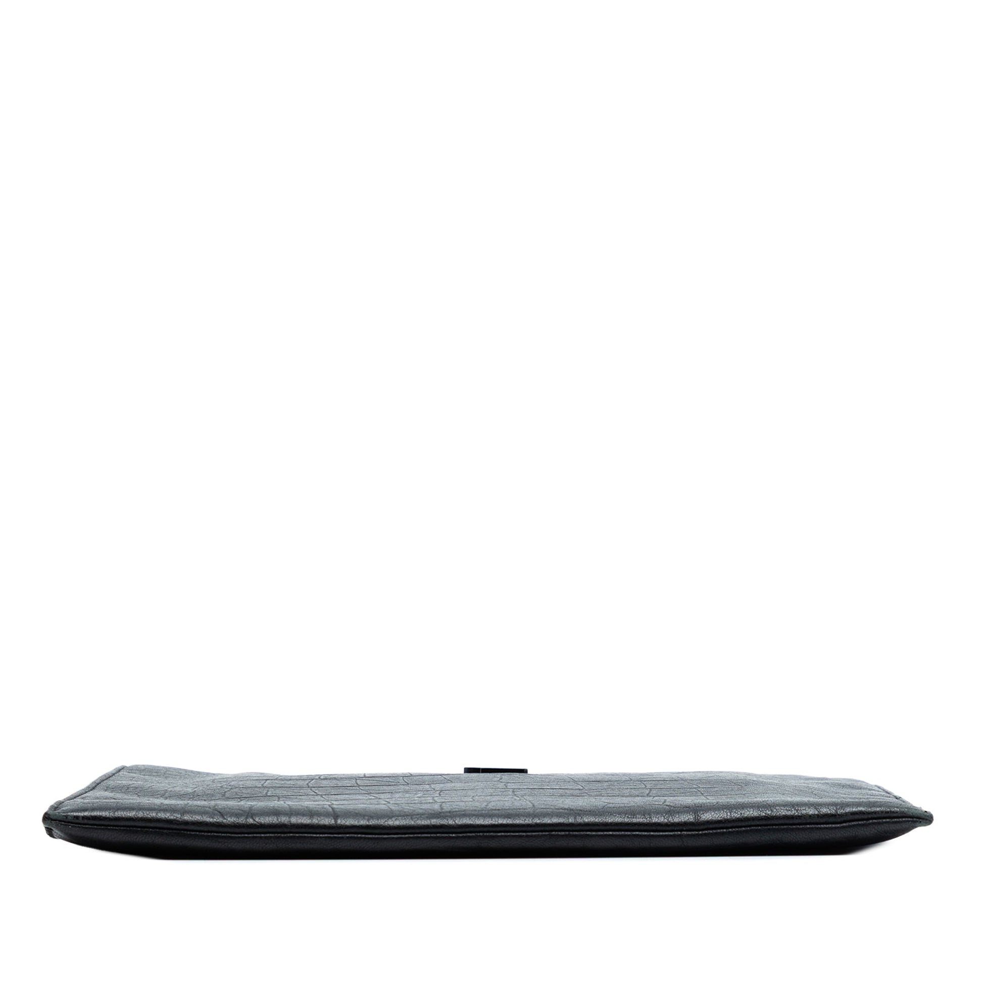 Saint Laurent Croc Embossed Leather Monogram Clutch