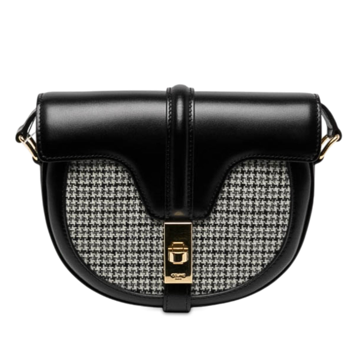 Celine Small Calfskin and Tweed Besace 16 Crossbody — Black