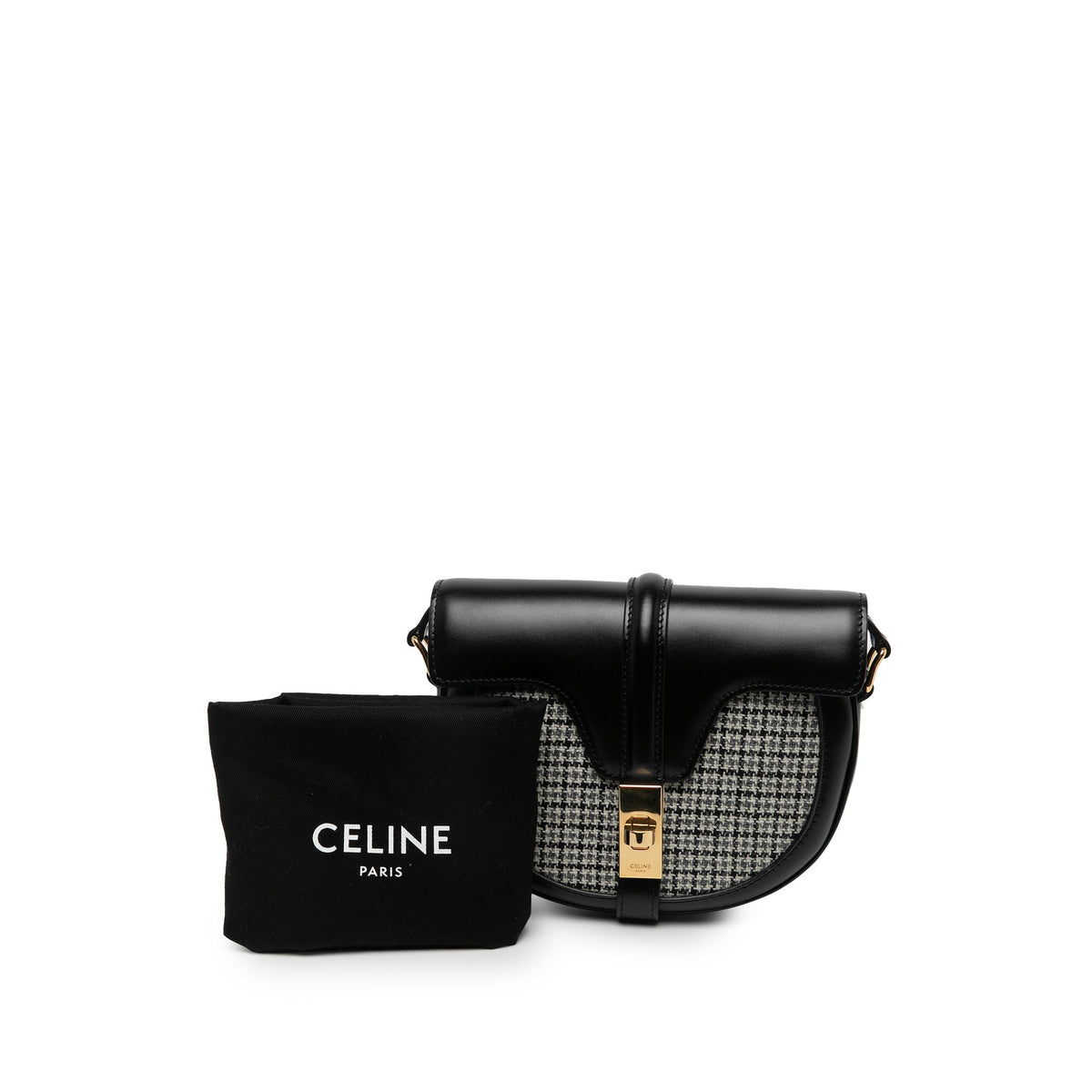 Celine Small Calfskin and Tweed Besace 16 Crossbody — Black