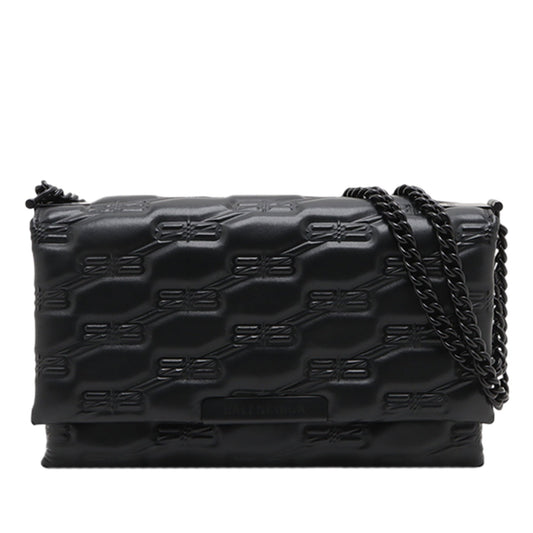 Balenciaga Medium Embossed Leather BB Monogram Triplet Chain Crossbody
