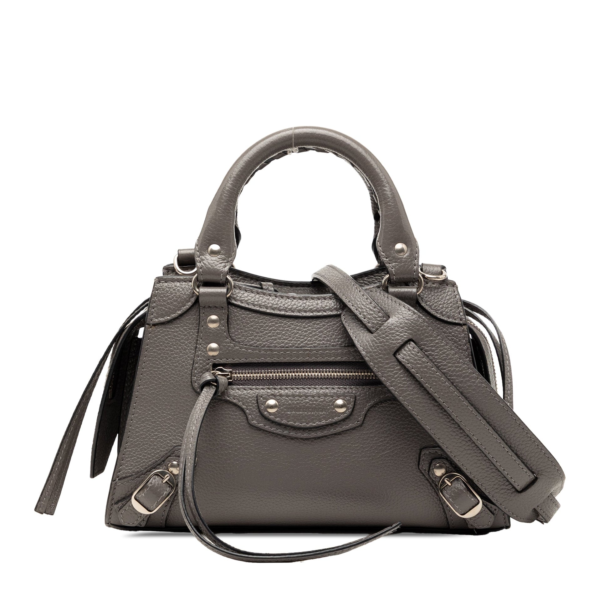 Balenciaga Mini Grained Calfskin Motocross Neo Classic City Satchel