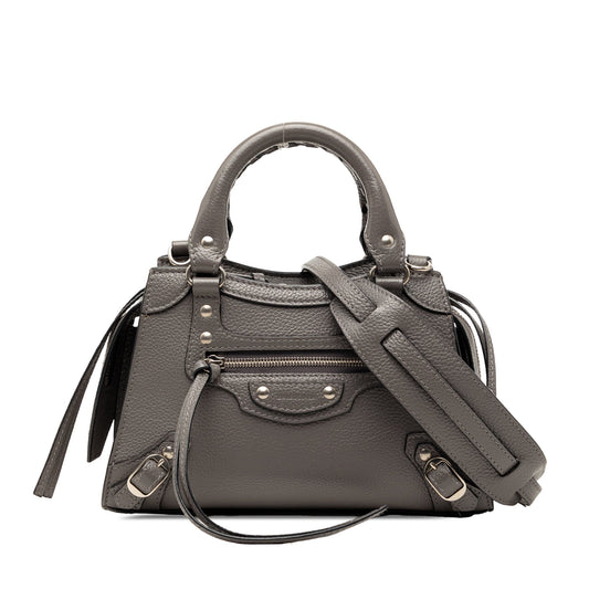 Balenciaga Mini Grained Calfskin Motocross Neo Classic City Satchel