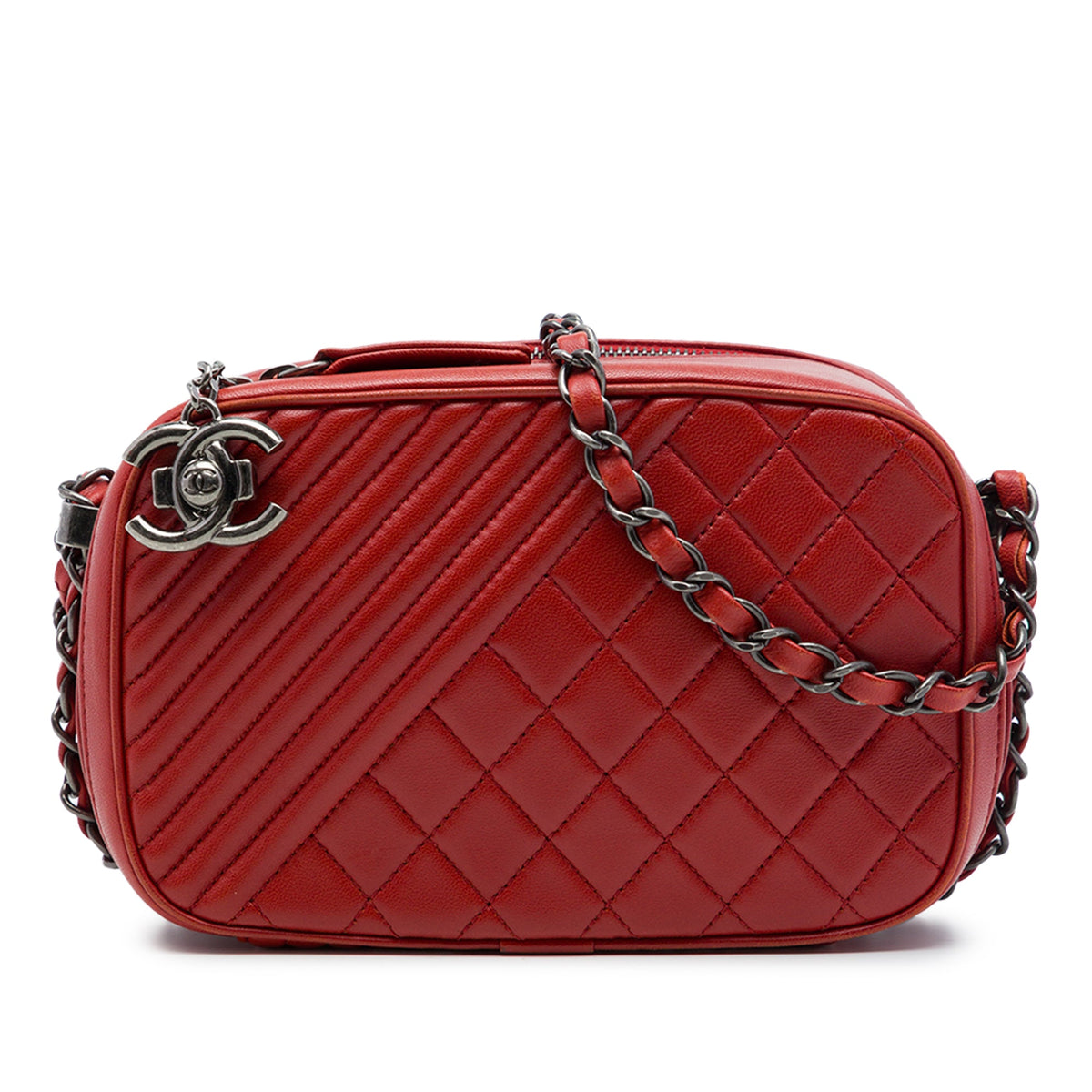 Chanel Small Quilted Lambskin Coco Boy Camera Bag — Red