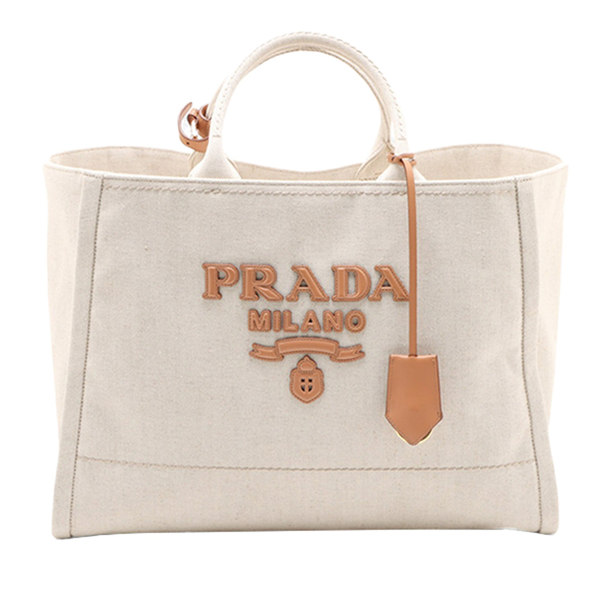 Prada Large Linen and Vitello Logo Tote