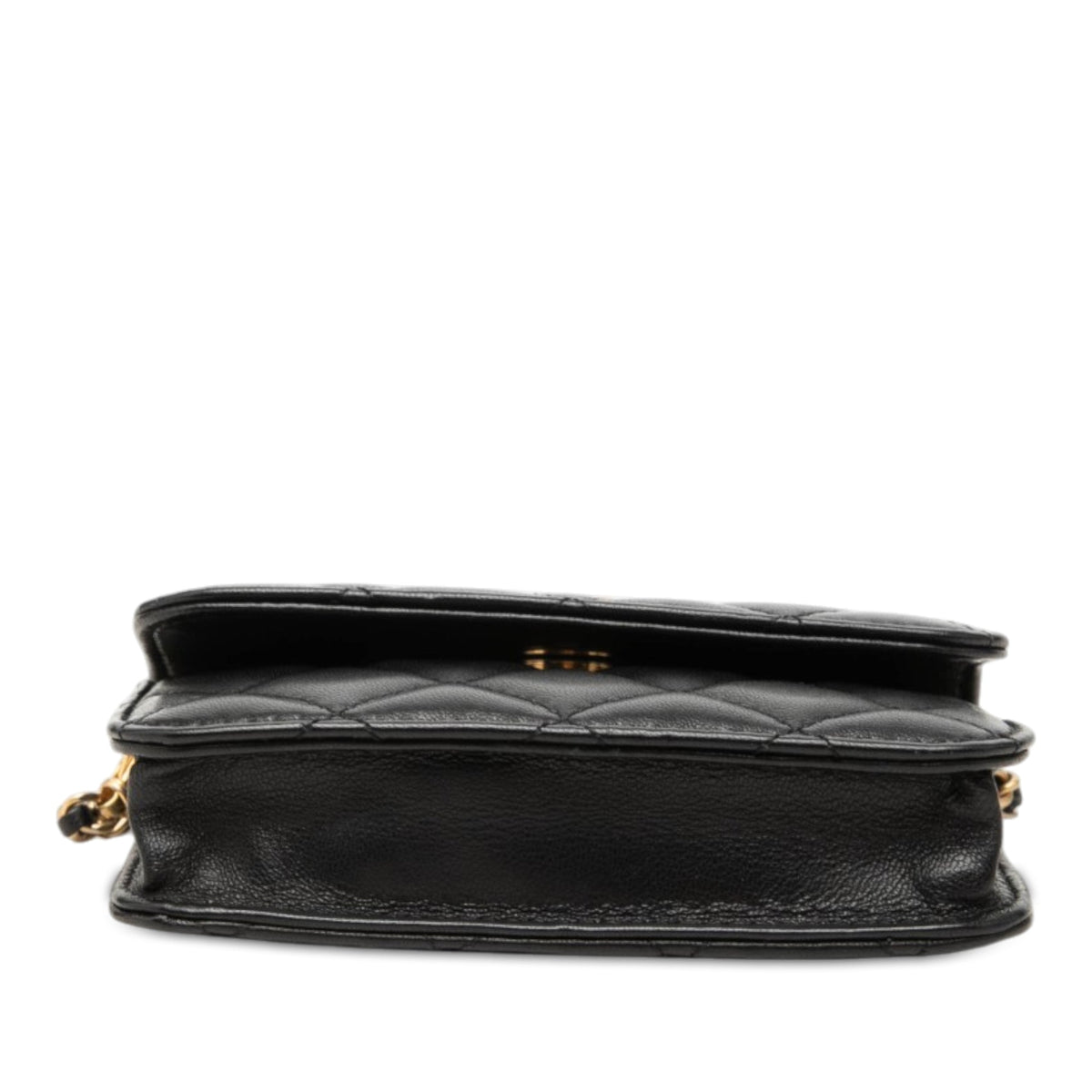 Chanel Mini CC Quilted Lambskin Pearl Crush Pouch with Chain — Black