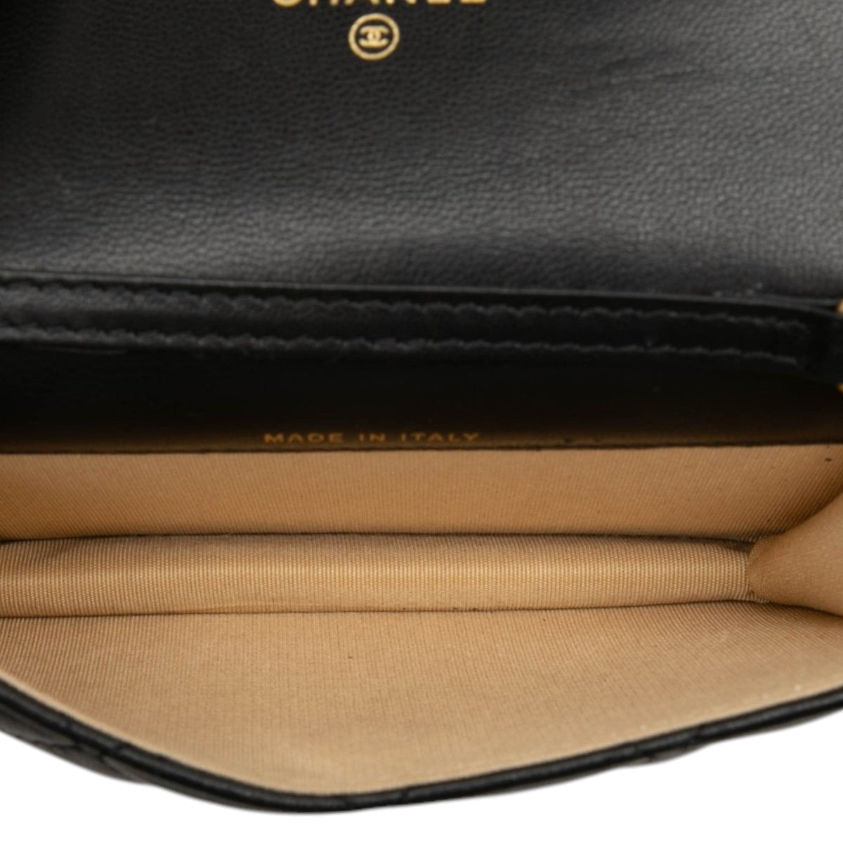 Chanel Mini CC Quilted Lambskin Pearl Crush Pouch with Chain — Black