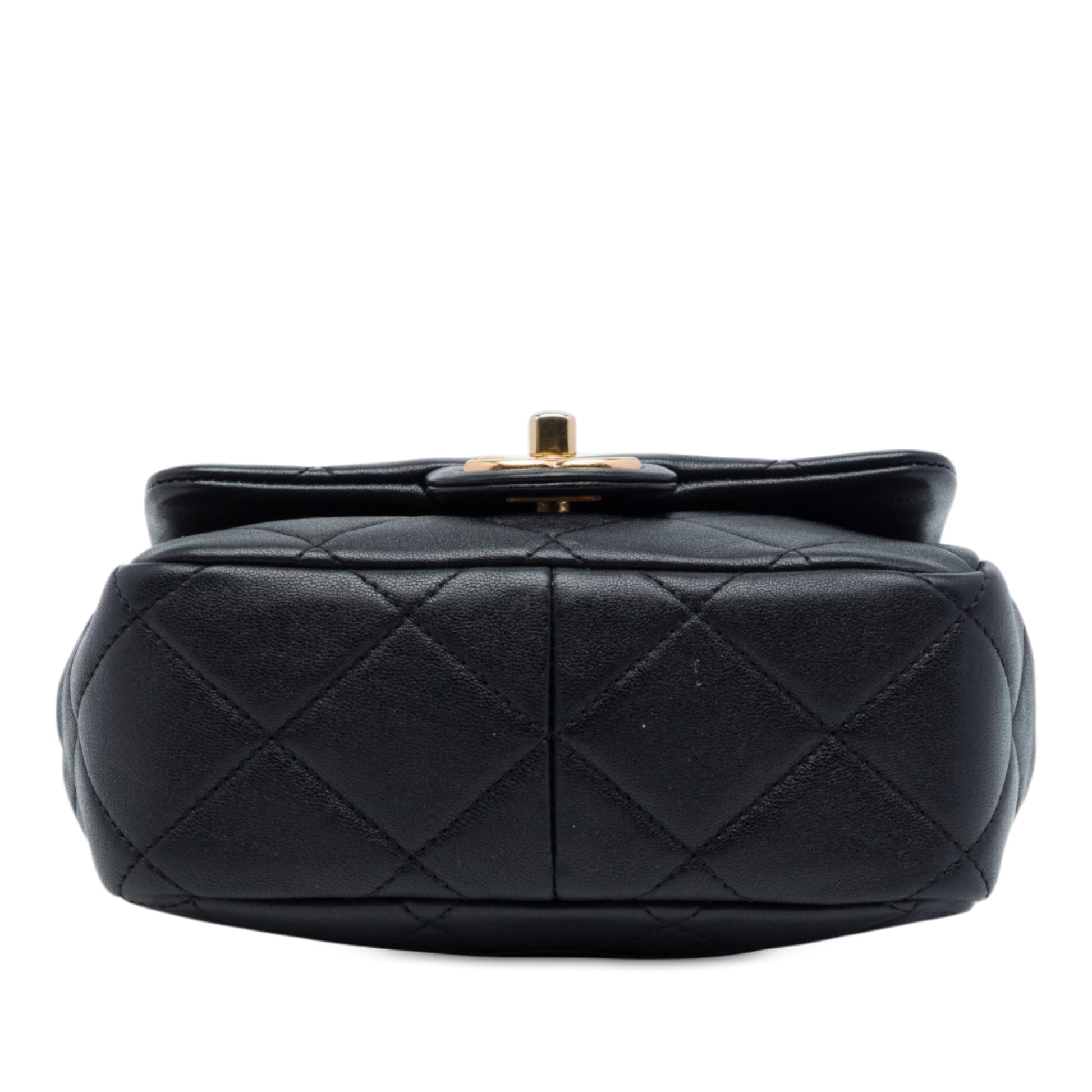 Chanel Mini Quilted Lambskin Oval Logo Chain Top Handle Flap