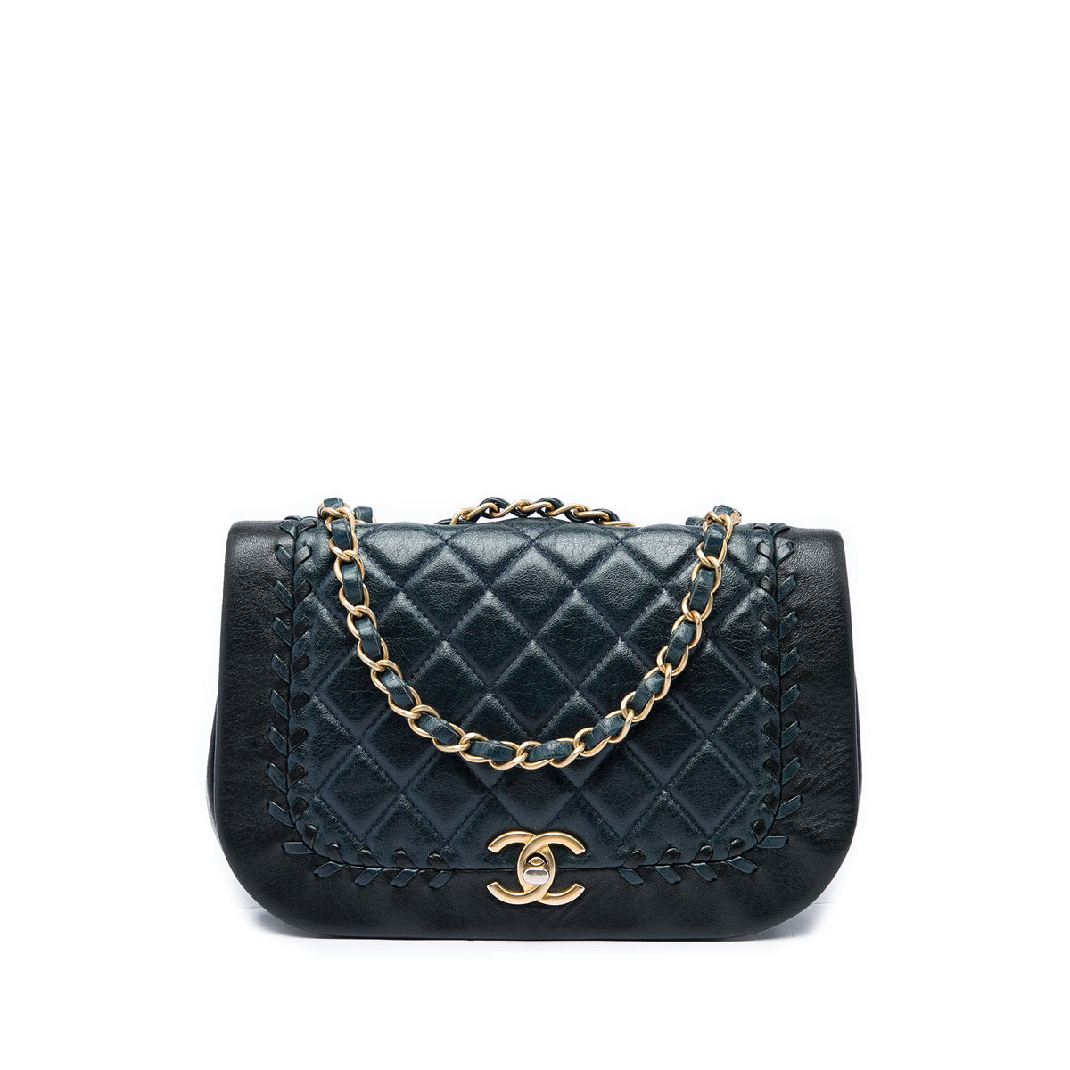 Chanel Small CC Quilted Bicolor Lambskin Braided Saddle Flap