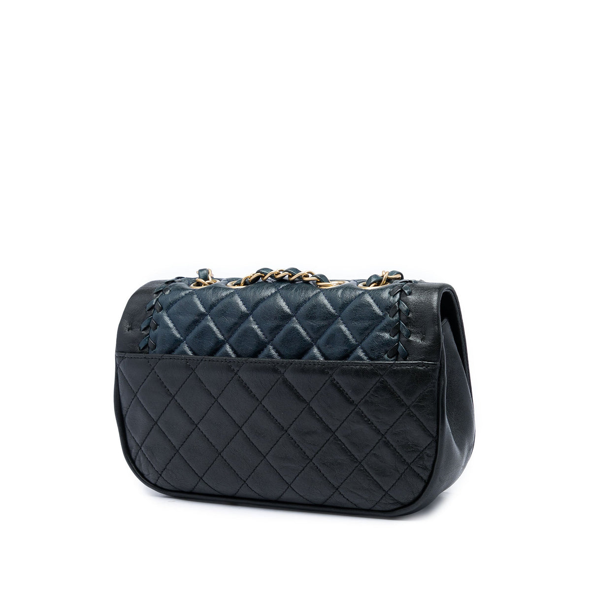 Chanel Small CC Quilted Bicolor Lambskin Braided Saddle Flap