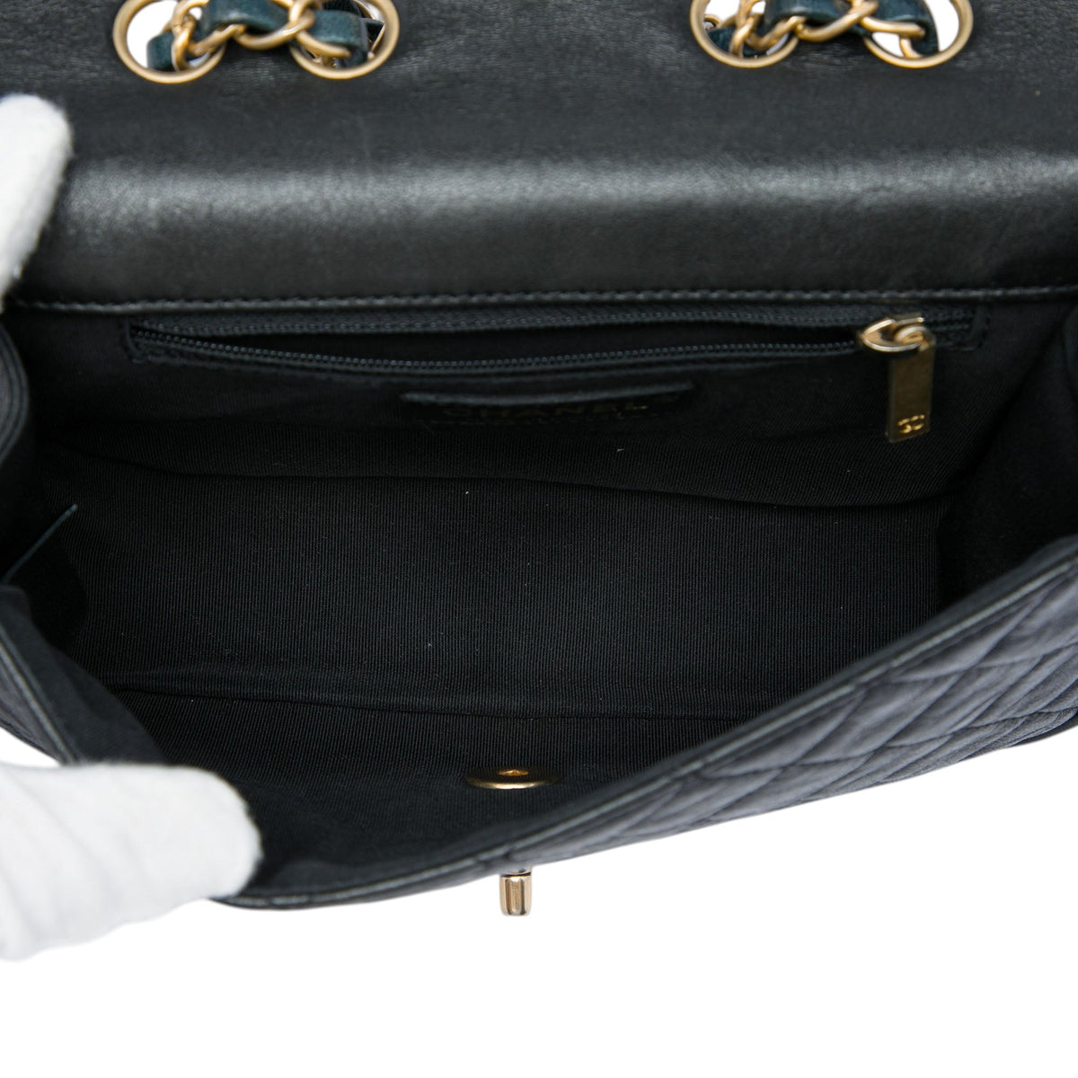 Chanel Small CC Quilted Bicolor Lambskin Braided Saddle Flap