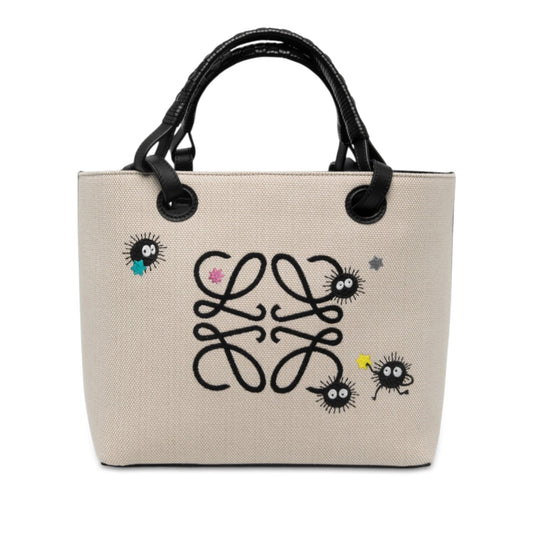 LOEWE Studio Ghibli Spirited Away Susuwatari Canvas Anagram Tote — Beige