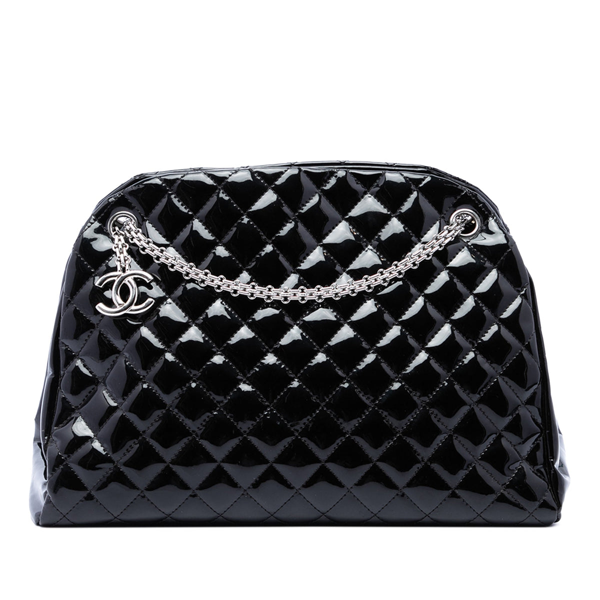 Chanel Large Quilted Patent Just Mademoiselle Bowling Bag — Black