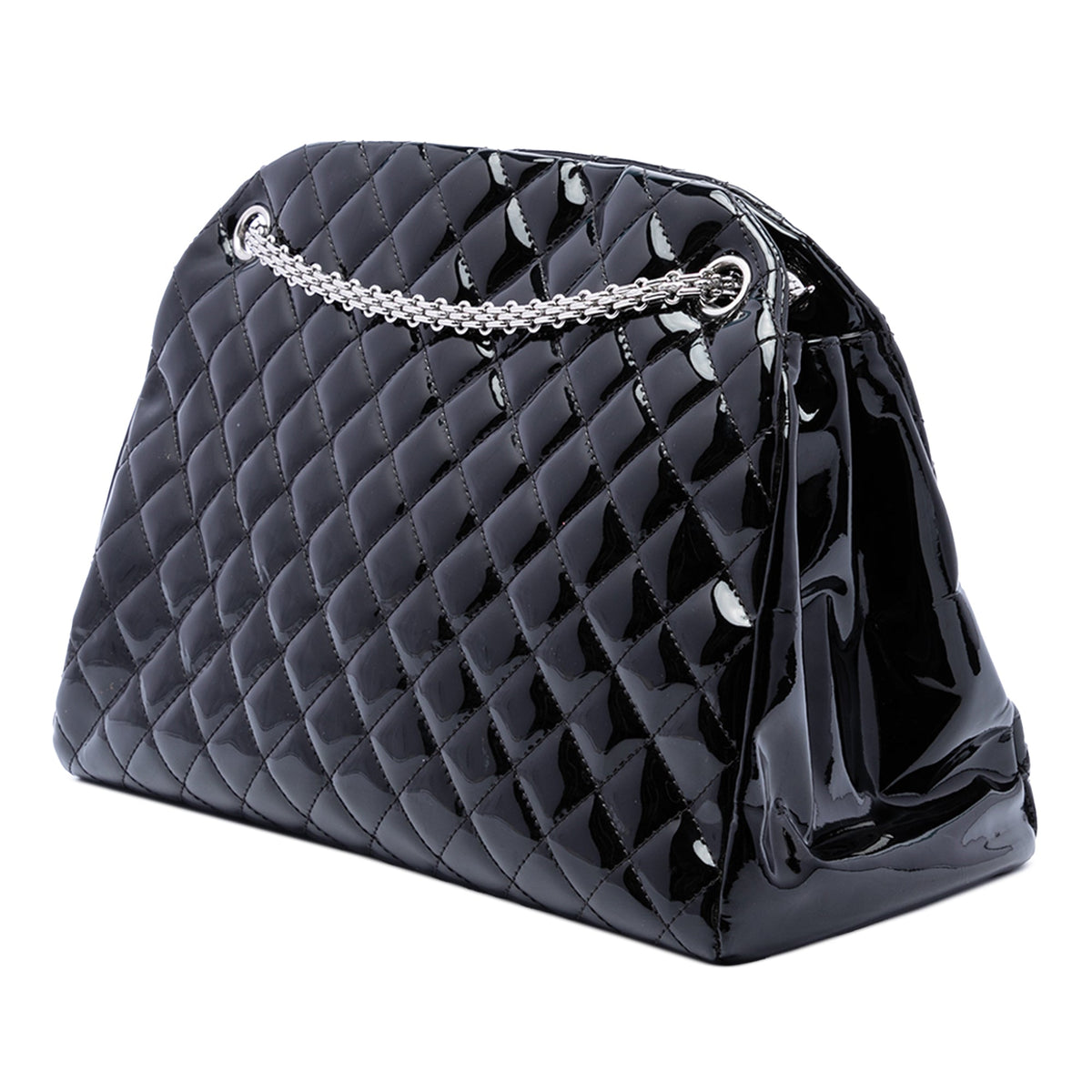 Chanel Large Quilted Patent Just Mademoiselle Bowling Bag — Black