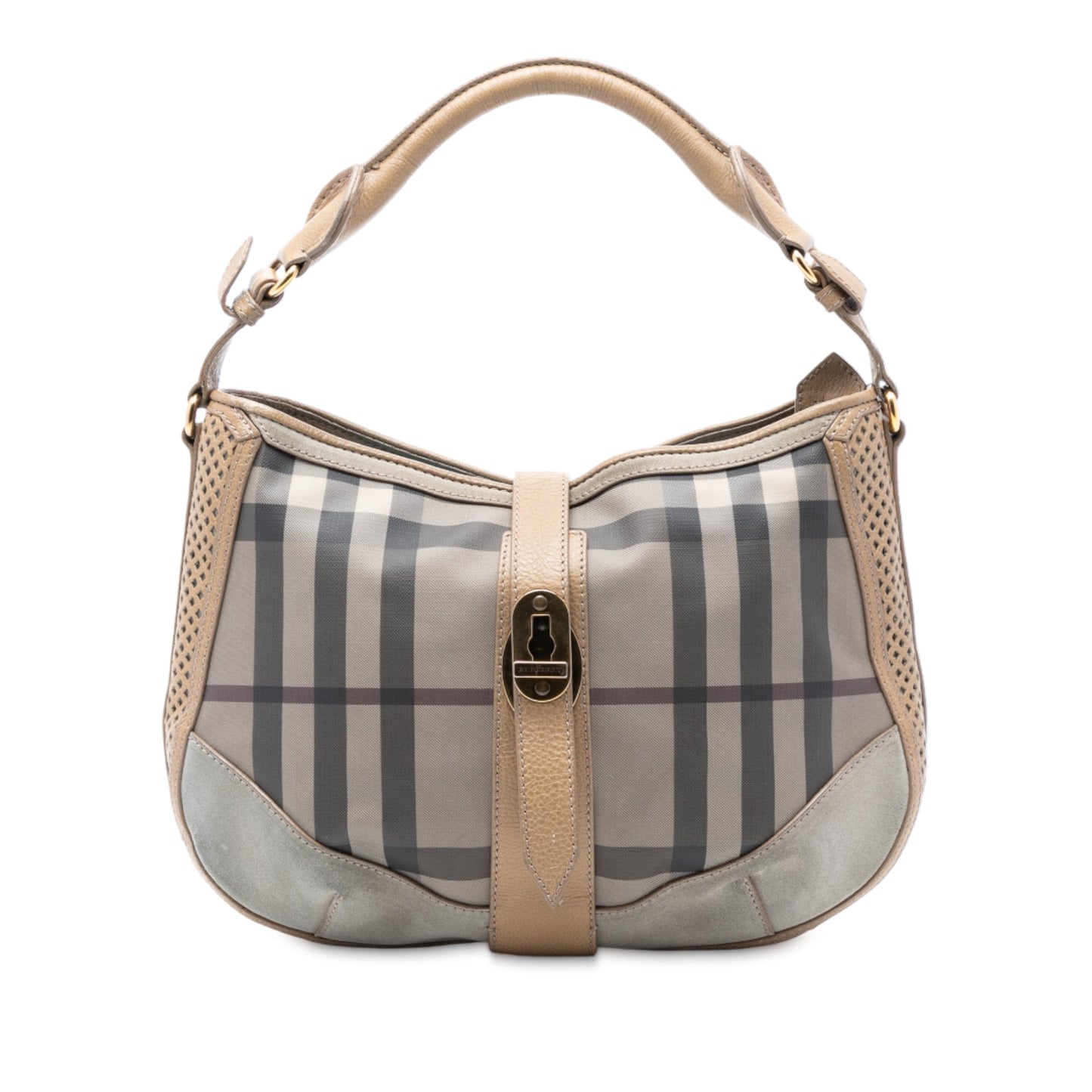 Burberry Smoke Check Coated Canvas Bartow Hobo