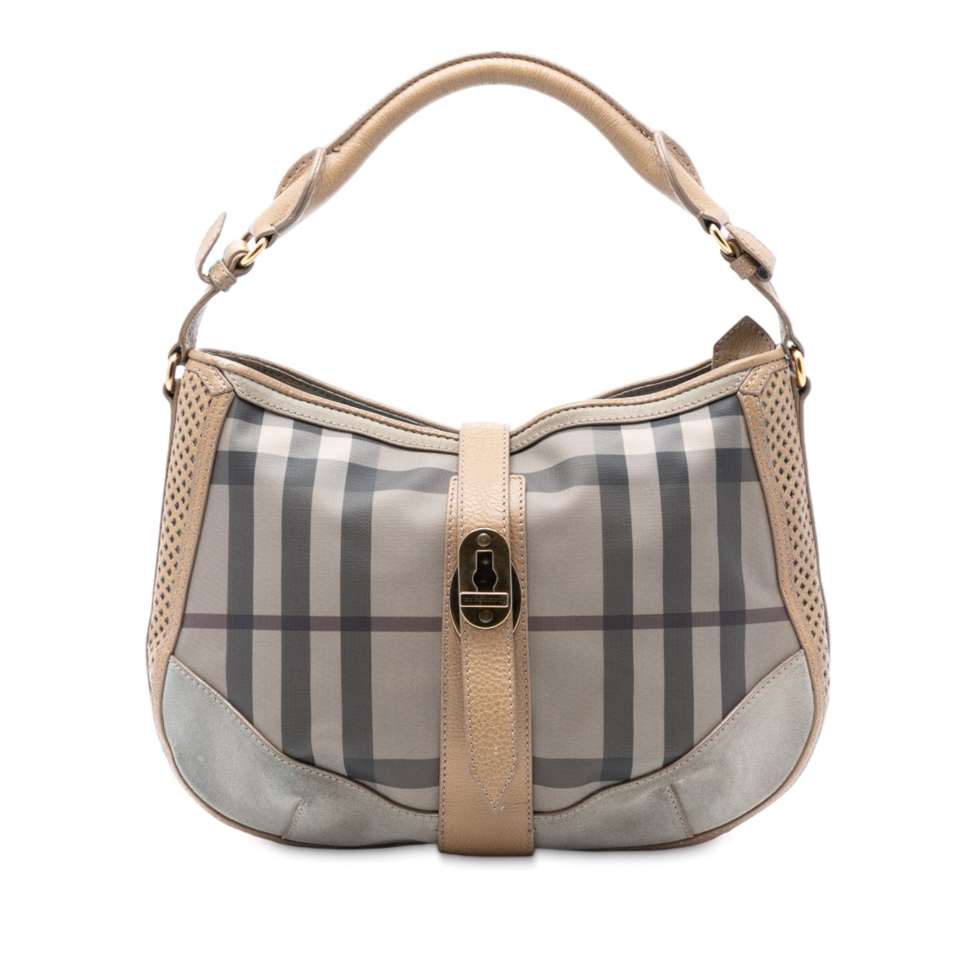 Burberry Smoke Check Coated Canvas Bartow Hobo